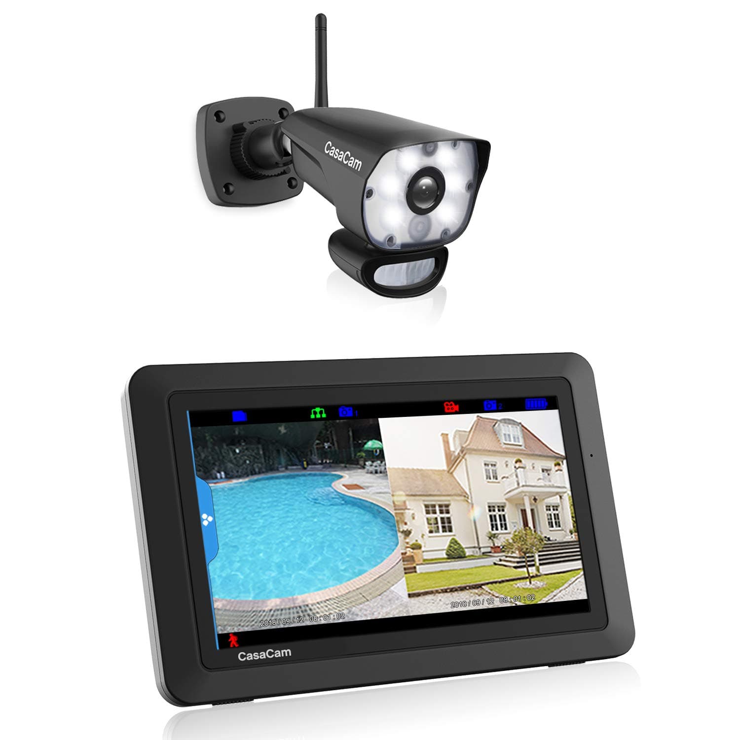 VS1001 Wireless Security Camera System with 7" Touchscreen and HD Spotlight Camera, AC Powered (Spotlight 1-cam kit)
