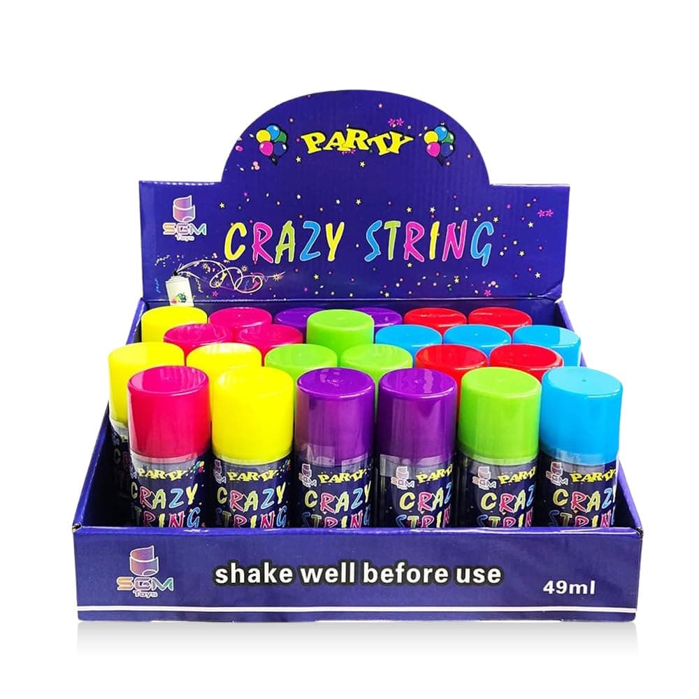 96 x SGM Crazy Silly String Spray for Kids – Party Streamer Spray for Birthdays, Celebrations & Events – Assorted Colours (49ml Each)