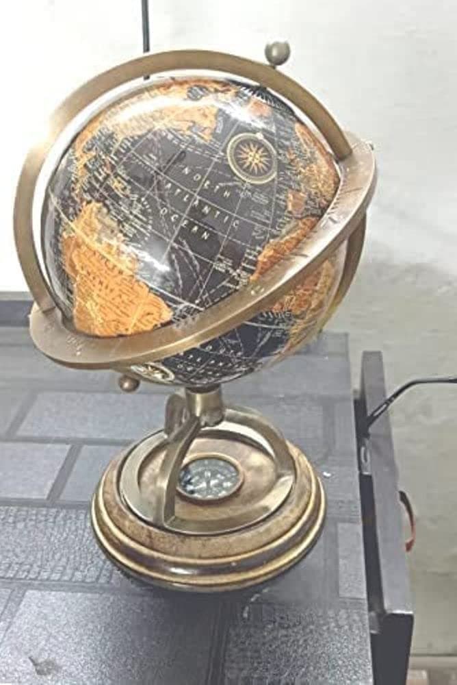 Antique Brass 12 Inch World Globe & map with Compass, Table Top Globe Home & Office, Nautical Desktop Decoration ~ Gift Items