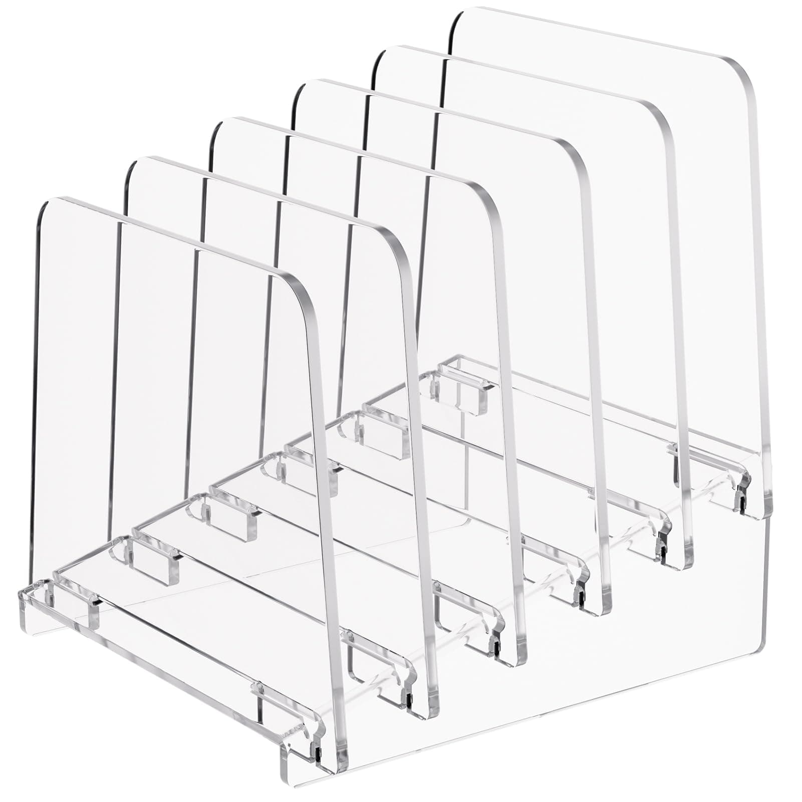 MaxGear Desk File Organizer, 5-Section Vertical File Folder Holder Stand Incline File Organizer, Acrylic File Folder for Desk, File Organizer Sorter Rack Document for Office School Home, Clear