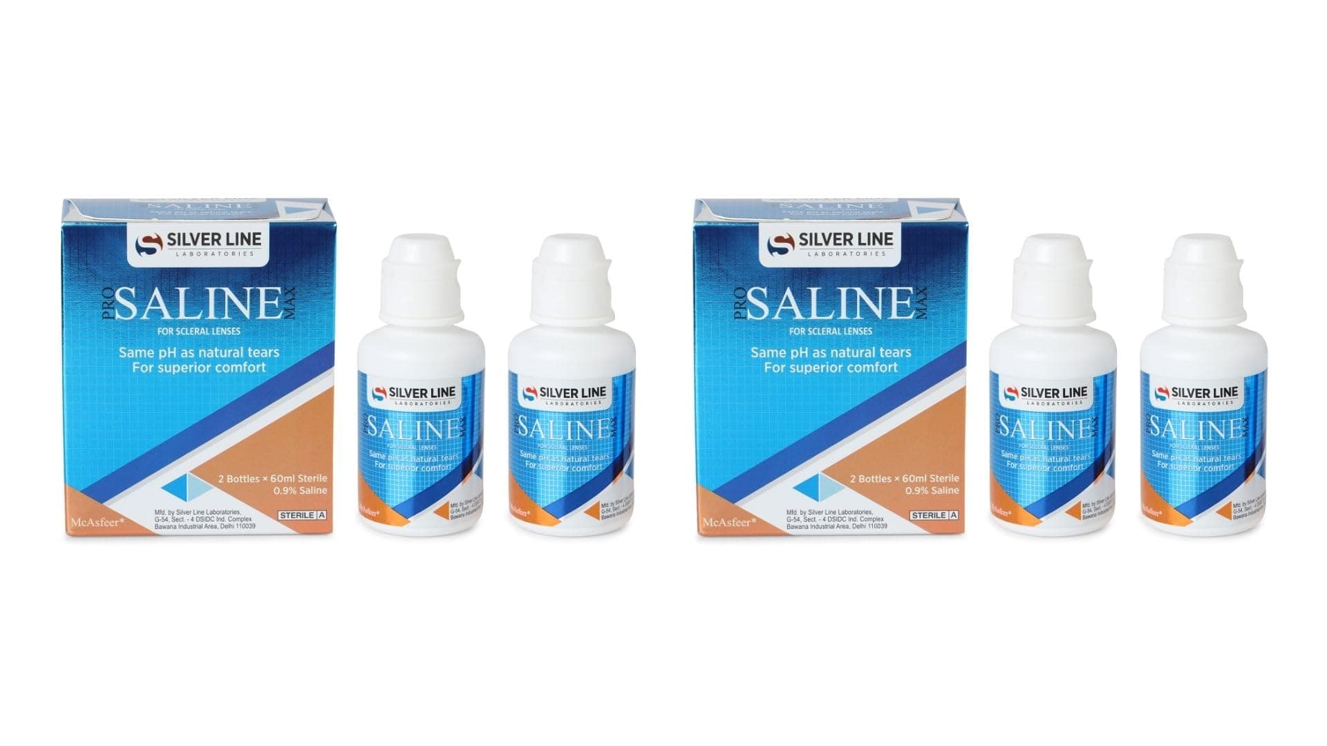 Pro Saline Max by Silver Line – Saline Solution for Scleral, RGP & Contact Lenses | Multi-Purpose Sterile Rinse & Cleaner | 60ml × 2 Bottles