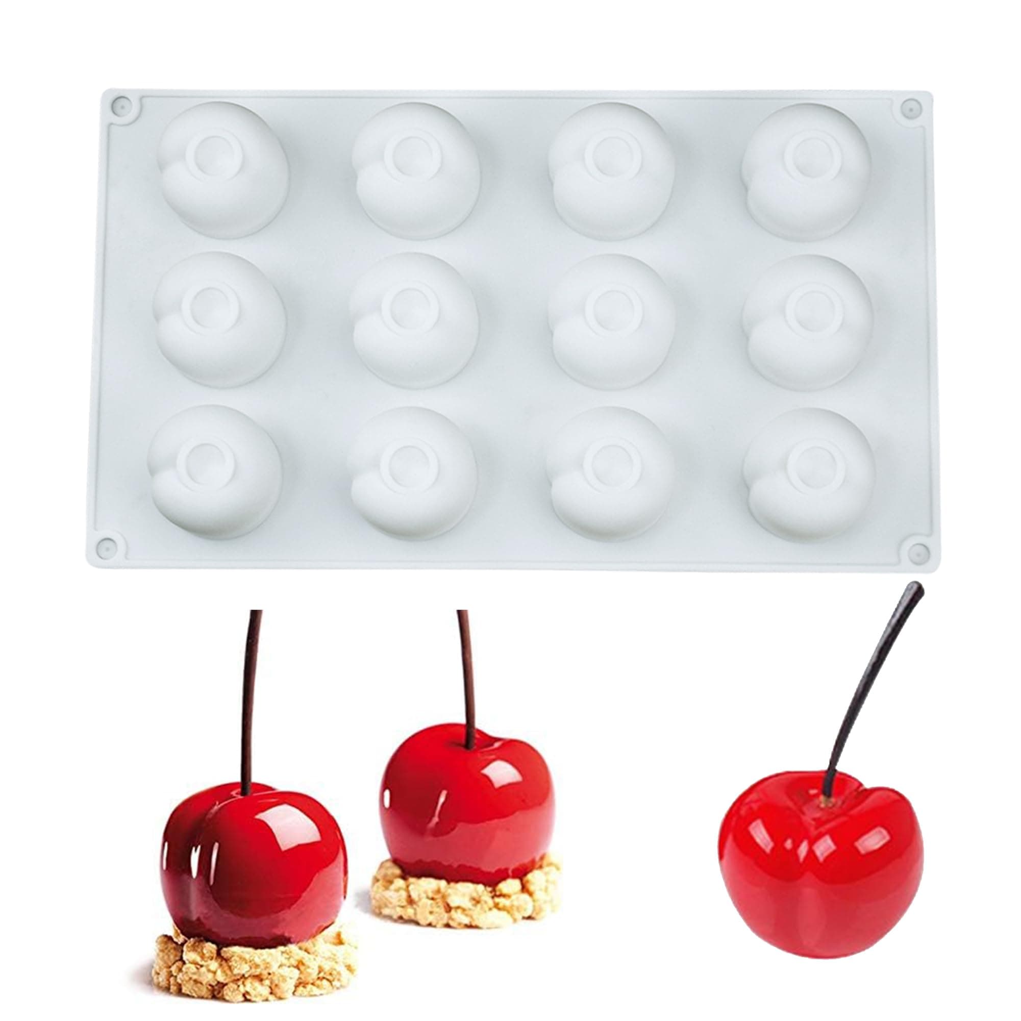 OCPO KITCHEN Cherry Silicone Molds for Baking Mousse Cake, 3D Silicone Baking Mold for Candy Pastry Chocolate Truffle Cupcake Jelly Cookie Pudding Cake Decoration Mold, Cherry Shape (12-Cavity)