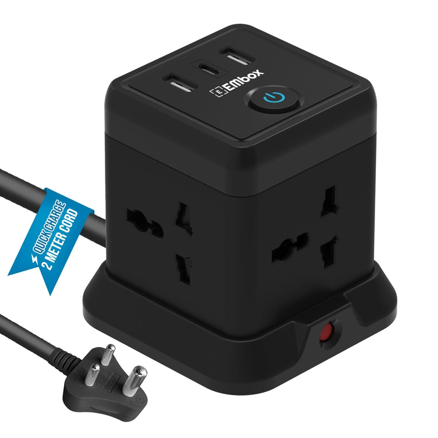 Cube Extension Board with USB Port with Universal Sockets and USB (2.4 A) (QC 3.0) with Overload Protector, Indicator, 1.8 mtr Extension Cord, Safety Shutter-Multi Plug Socket