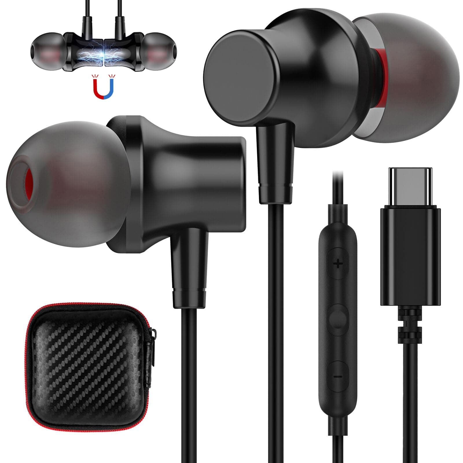 USB C Headphone,COOYA Type C Wired Earbuds Magnetic Bass Noise Canceling In-Ear Earphones+Mic for iPhone 17 16 15 Pro Max iPad 10 Pixel 9 8 for Samsung Galaxy S25 Ultra S24 S23 A16 A56 for OnePlus 13