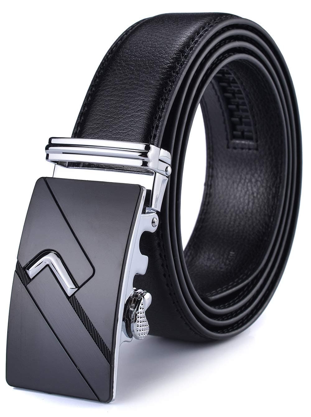 Men's Adjustable Leather Ratchet Belt Automatic Buckle
