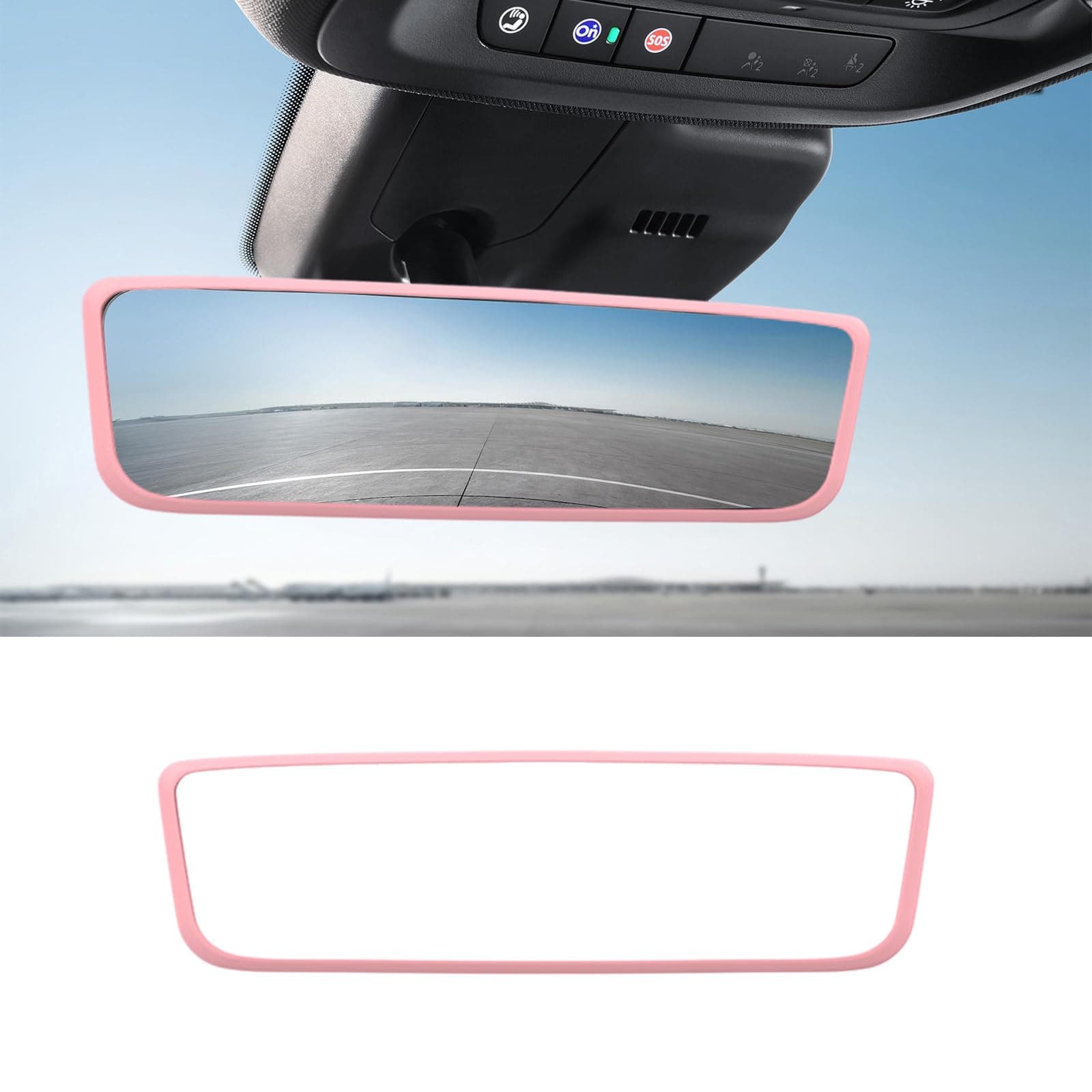 Car Rear View Mirror Protector Frame, Silicone Auto Rearview Edge Protection Cover Compatible with Model 3 Model Y, Interior Rear View Trim Frame Decoration, Car Accessories (Pink)