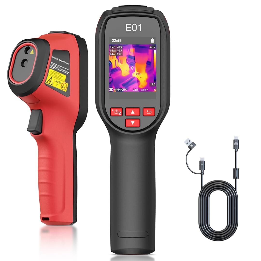 HIKMICRO Thermal Camera E01, SuperIR Resolution 240x240, 20Hz Refresh Rate, Portable Handheld Infrared Thermal Imaging Camera with Laser Pointer, 8H of Battery Life, -4°F~752°F Range Thermal Imager