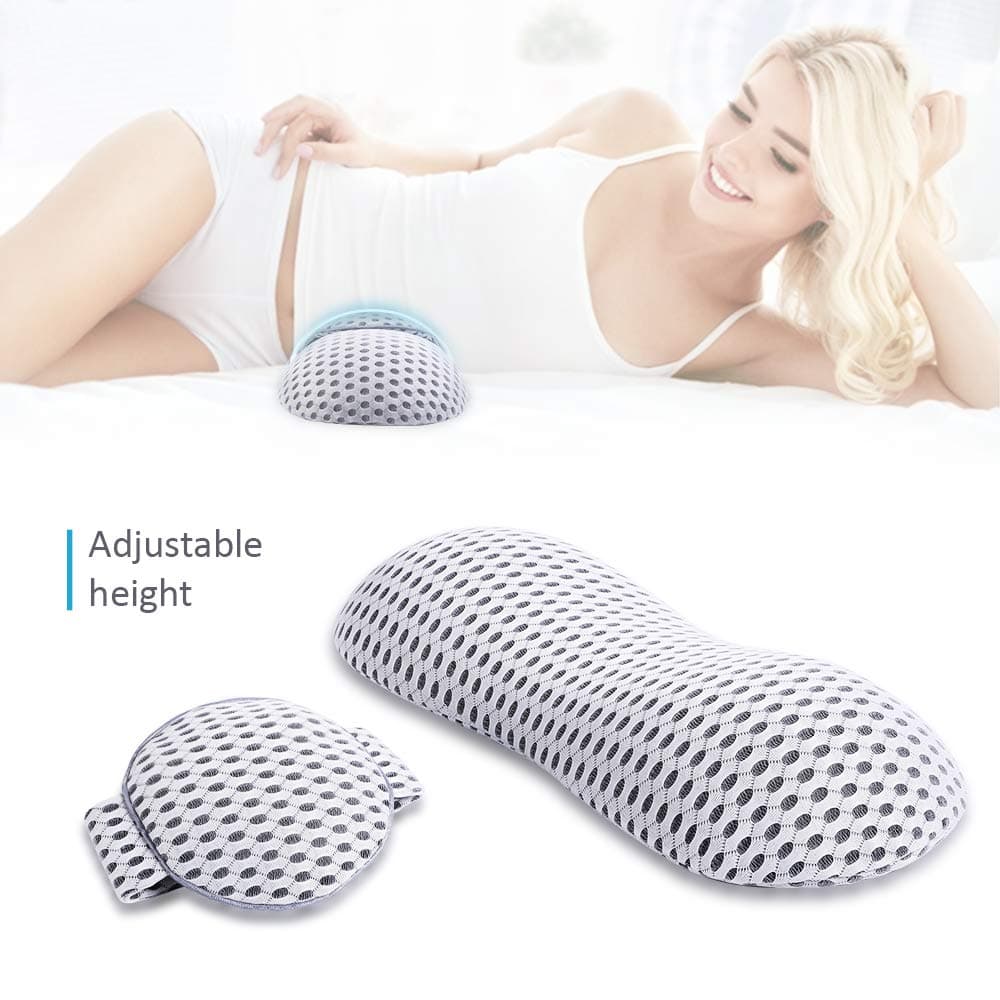 Lumbar Support Pillow for Sleeping - Adjustable Height - Soft Memory Foam & Pearl Cotton Lower Back Support Cushion in Bed