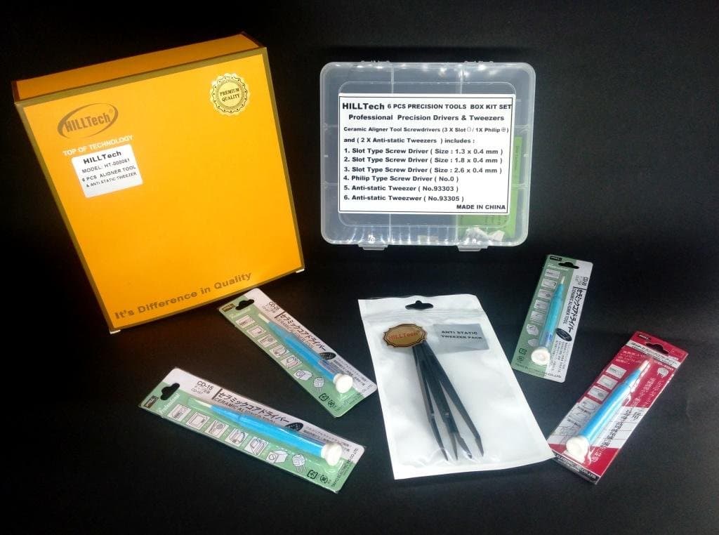 6 PCS Ceramic screwdriver Alignment Tool Set with Anti Static Tweezers and PP Storage Box