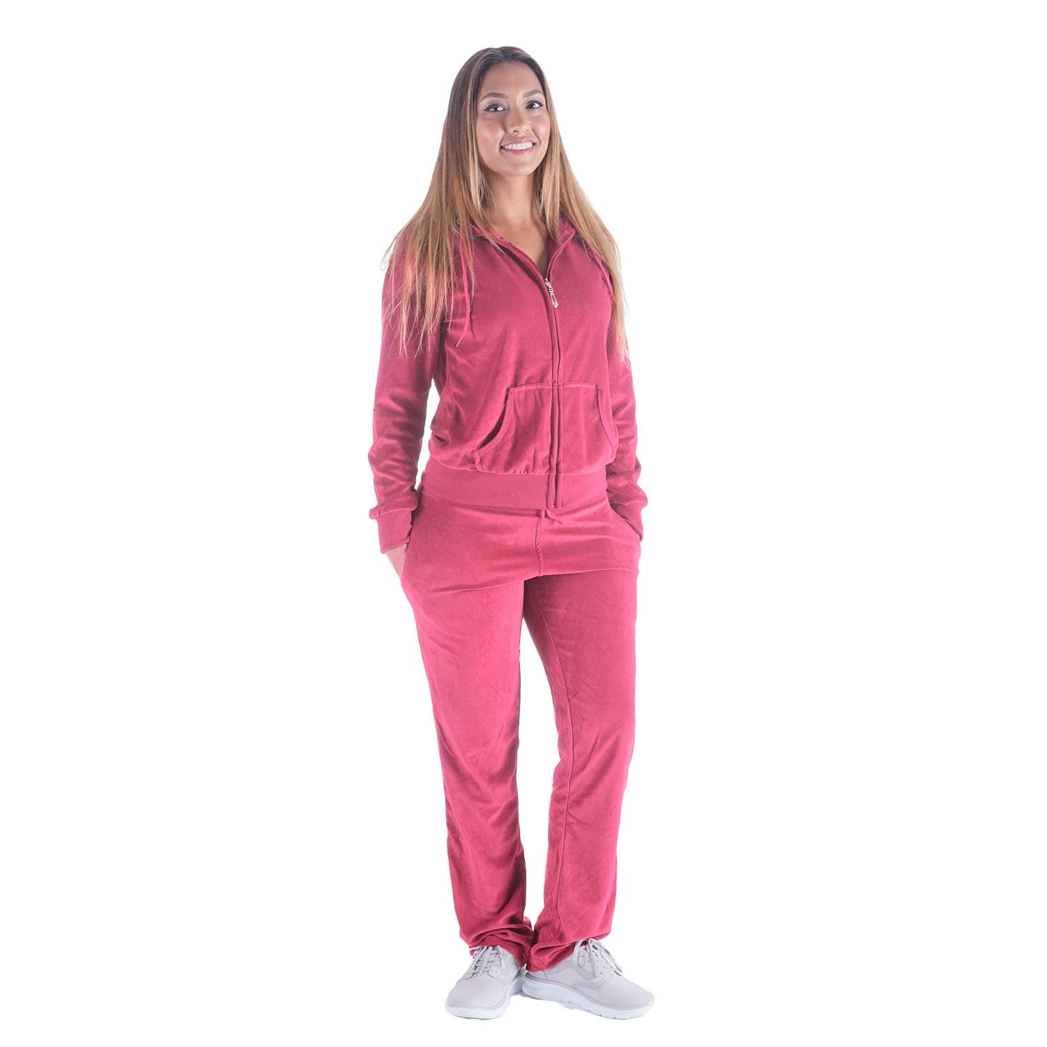 Women's 2 Piece Solid Velvet Tracksuit Set Full Zip-up Hooded Sweatshirts & Pants Set