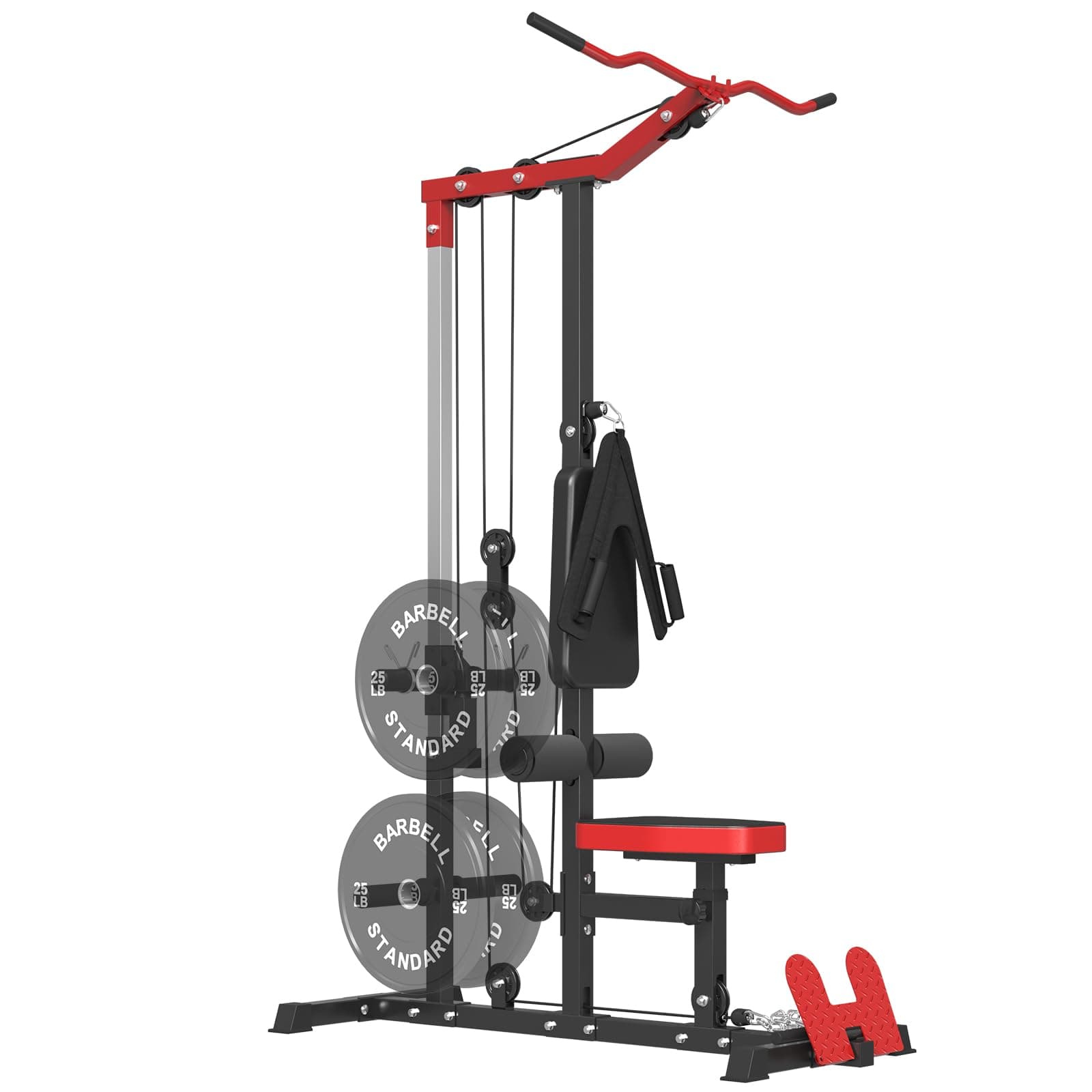 ER KANG LAT Pull Down Machine with Flip-Up Footplate, 450lbs Tower, High & Low Pulley Station & AB Crunch Harness for Home Gym (Red)