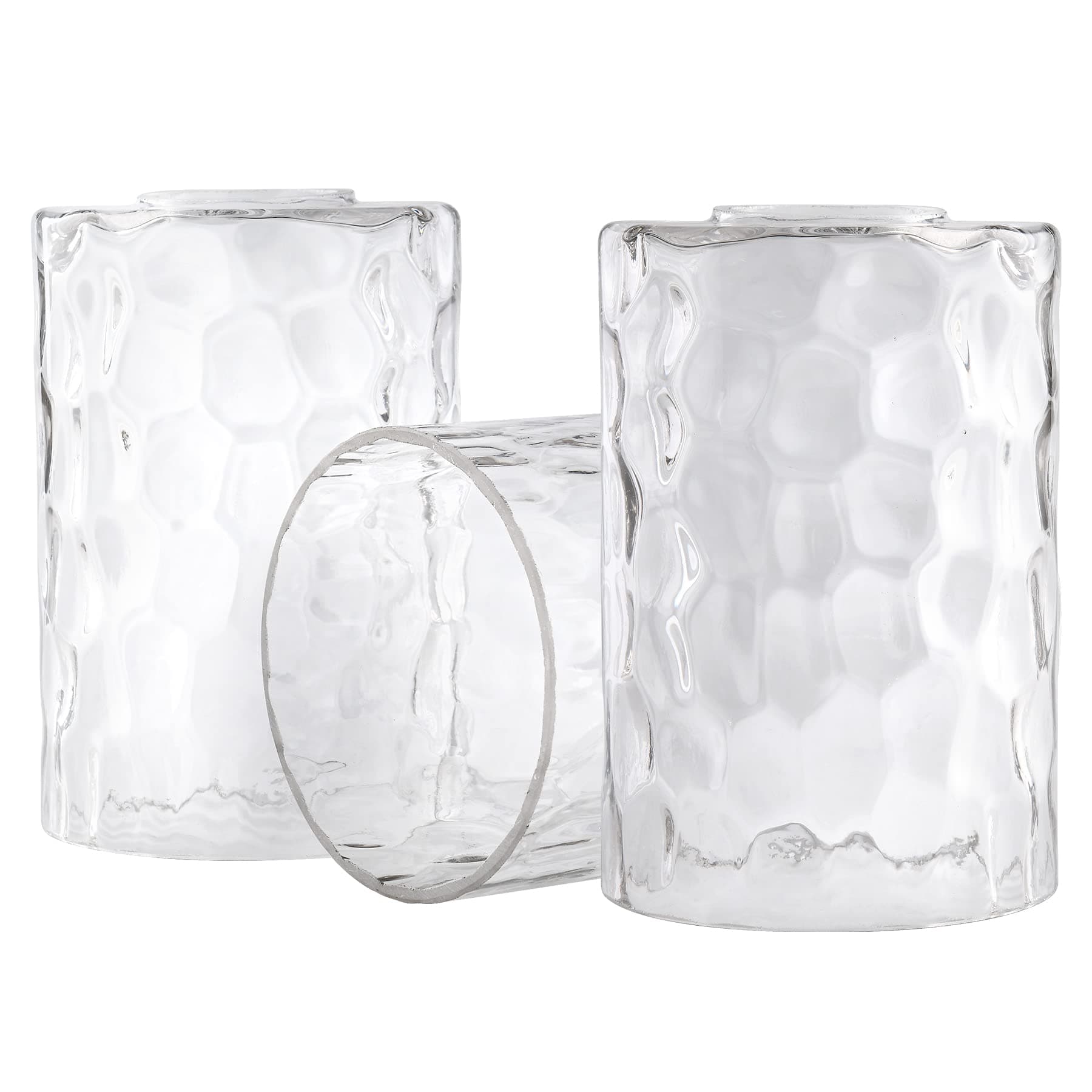 3 Pack Clear Hammered Glass Lamp Shade Replacement, 1-5/8 Inch Fitter, 6-1/16" Tall, Water Ripple Cylinder Glass Lighting Fixture Lampshade Globe Cover for Chandelier Pendant Light Wall Sconce