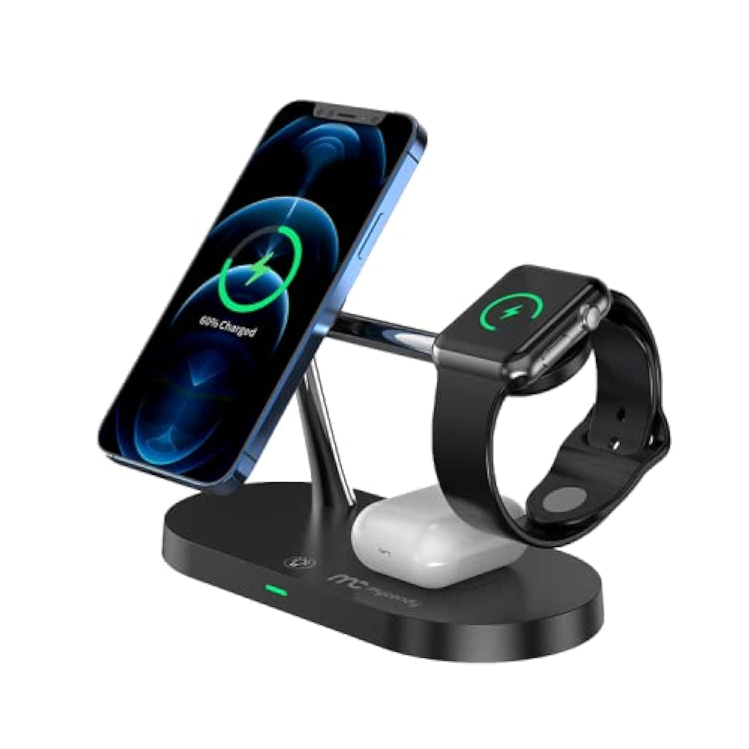 5-in-1 Wireless Charger, Fast Charge 4 Devices Simultaneously, Built-in Night Light, For Desktop or Bed Side Table, Works with Apple iPhone, Apple Watch, AirPods, Samsung, Huawei and More
