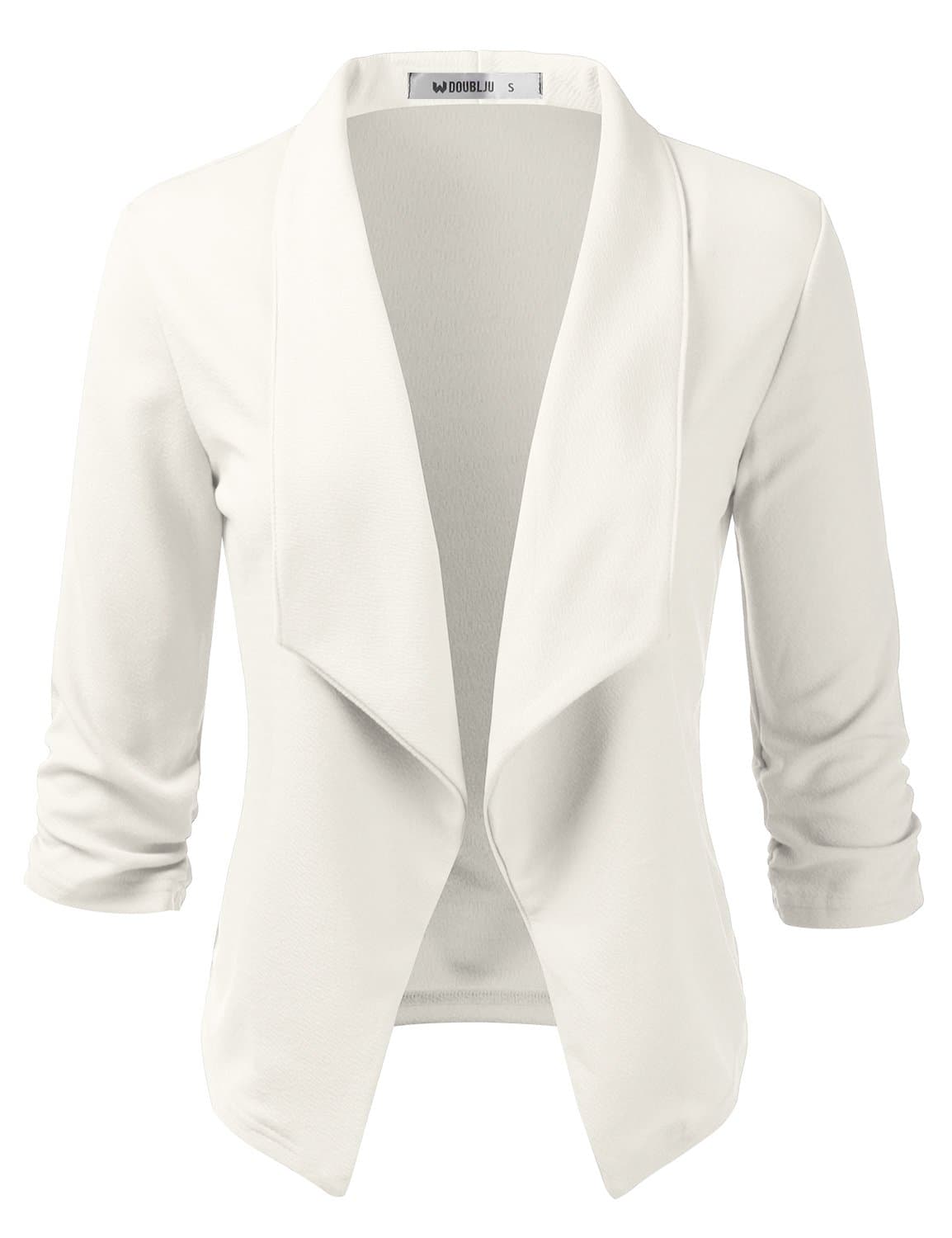 Womens Casual Work 3/4 Sleeve Open Front Blazer Jacket with Plus Size Ivory 1X