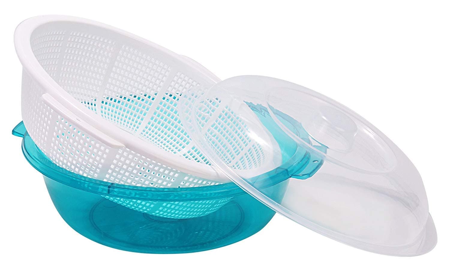 HOLONG Multipurpose Double Layer Plastic Washing Colander with Bowl Kitchen Strainers for Fruits,Vegetable,Beans,Pasta,Noodle, Sieve Drainer Bowl, Food Grade, Blue