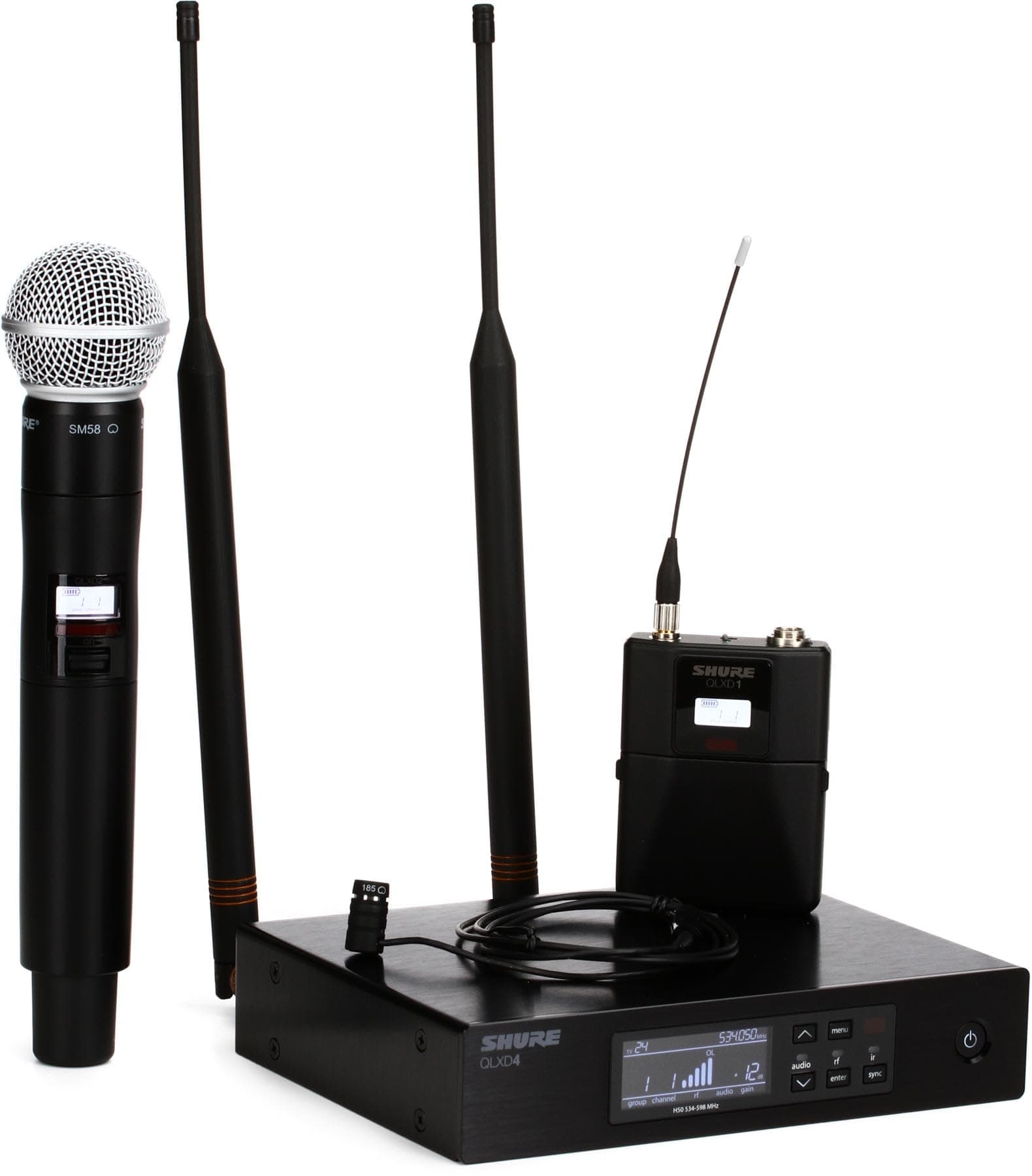 Shure QLXD124/85 Handheld and Lavalier Combo Wireless Microphone System with WL185 and SM58, H50