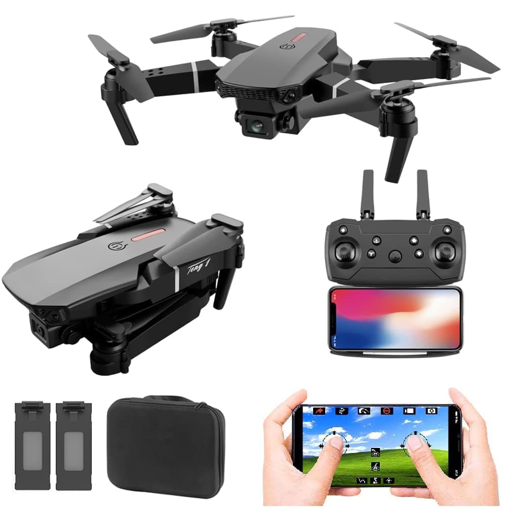 WENGONVILA Foldable Toy Drone with HQ WiFi Camera Remote Control for Kids HD 120 Degree Wide Angle Camera 1200 Mah Long Flight time Auto Hover Quadcopter with Gesture Selfie, Flips Bounce Mode (black)