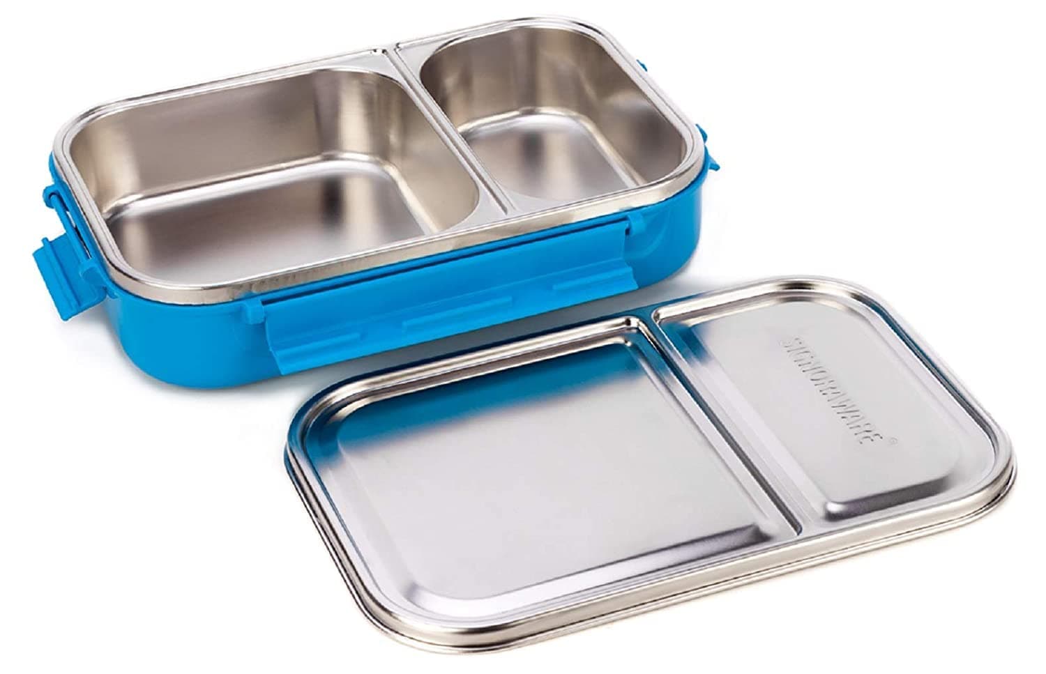 SignoraWare Slim Stainless Steel Lunch Box | Compact & Stackable Design | Clip Lock Lid | Leak Proof | Useful for school, Picnics & outdoor | Best for packing fruits & Sandwiches (1 Ltr | Blue)