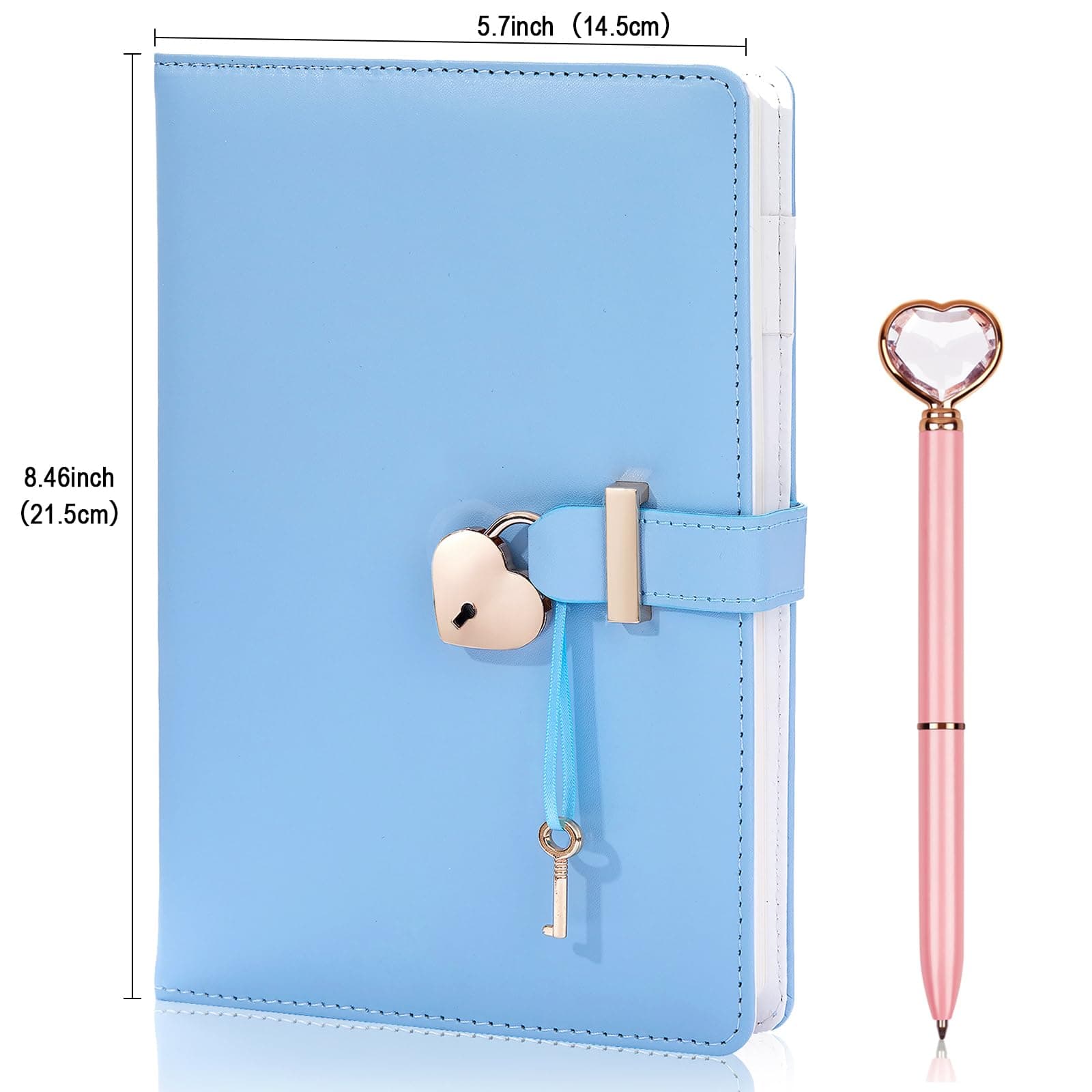 A5 Heart Shaped Lock Diary,Refillable Notebook,PU Leather Journal Travel Diary with Lock and Key,Personal Planner Secret Organizers Gift for Girls Women Daughter Wife(Blue)