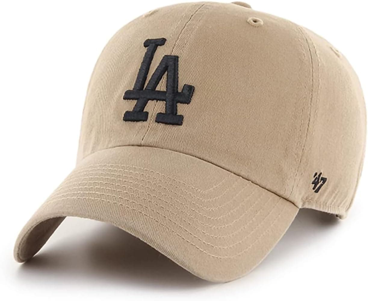 '47 MLB Khaki Primary Logo Clean Up Adjustable Strap Baseball Dad Hat Cap, Adult One Size Fits All