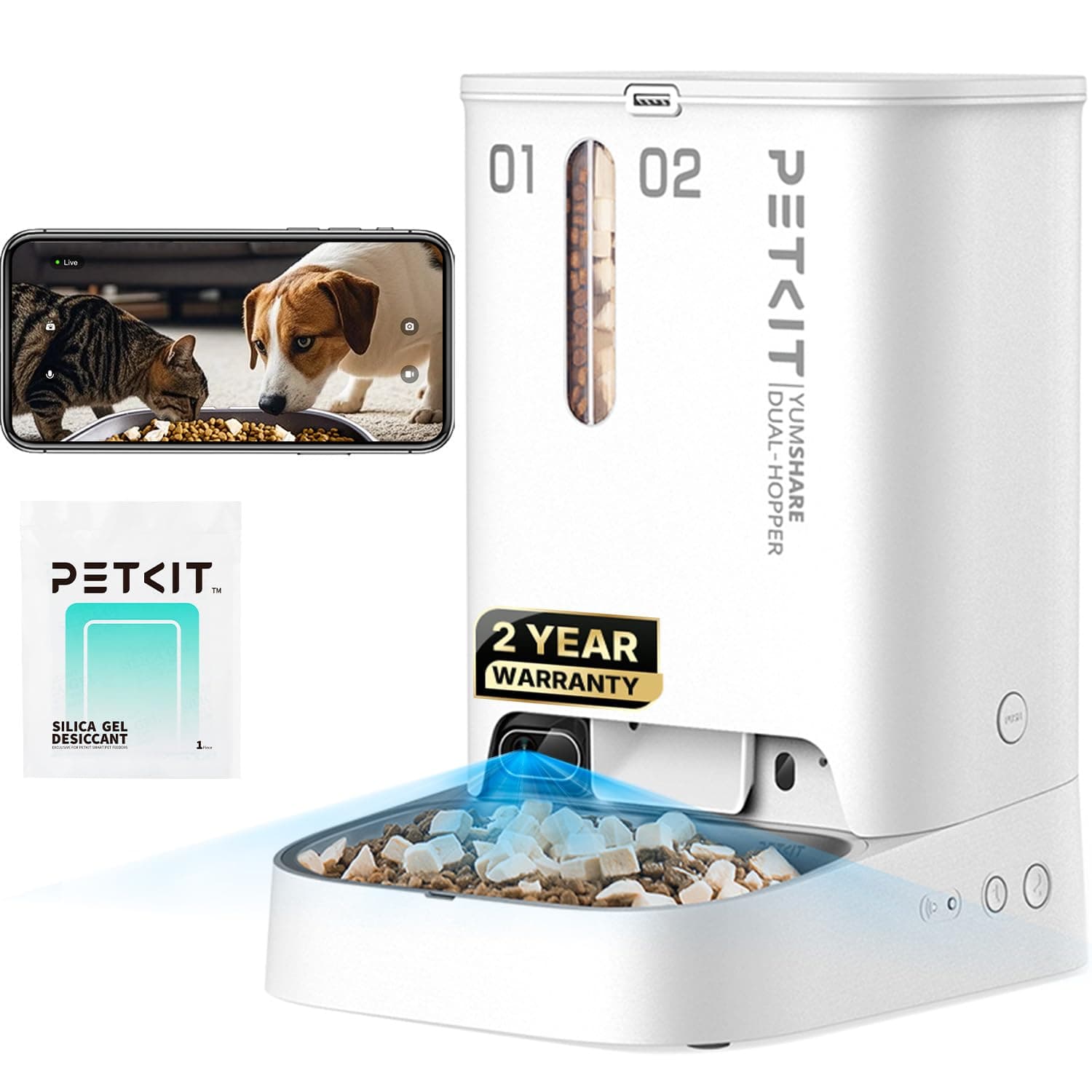 Yumshare Gemini Automatic Cat Feeder wirth CAMERA and 2-WAY AUDIO, App Control, WiFi Enabled 2.4G, Smart Pet Feeder for Cats and Dogs, Food Dispenser with Portion Control and Voice Recorder