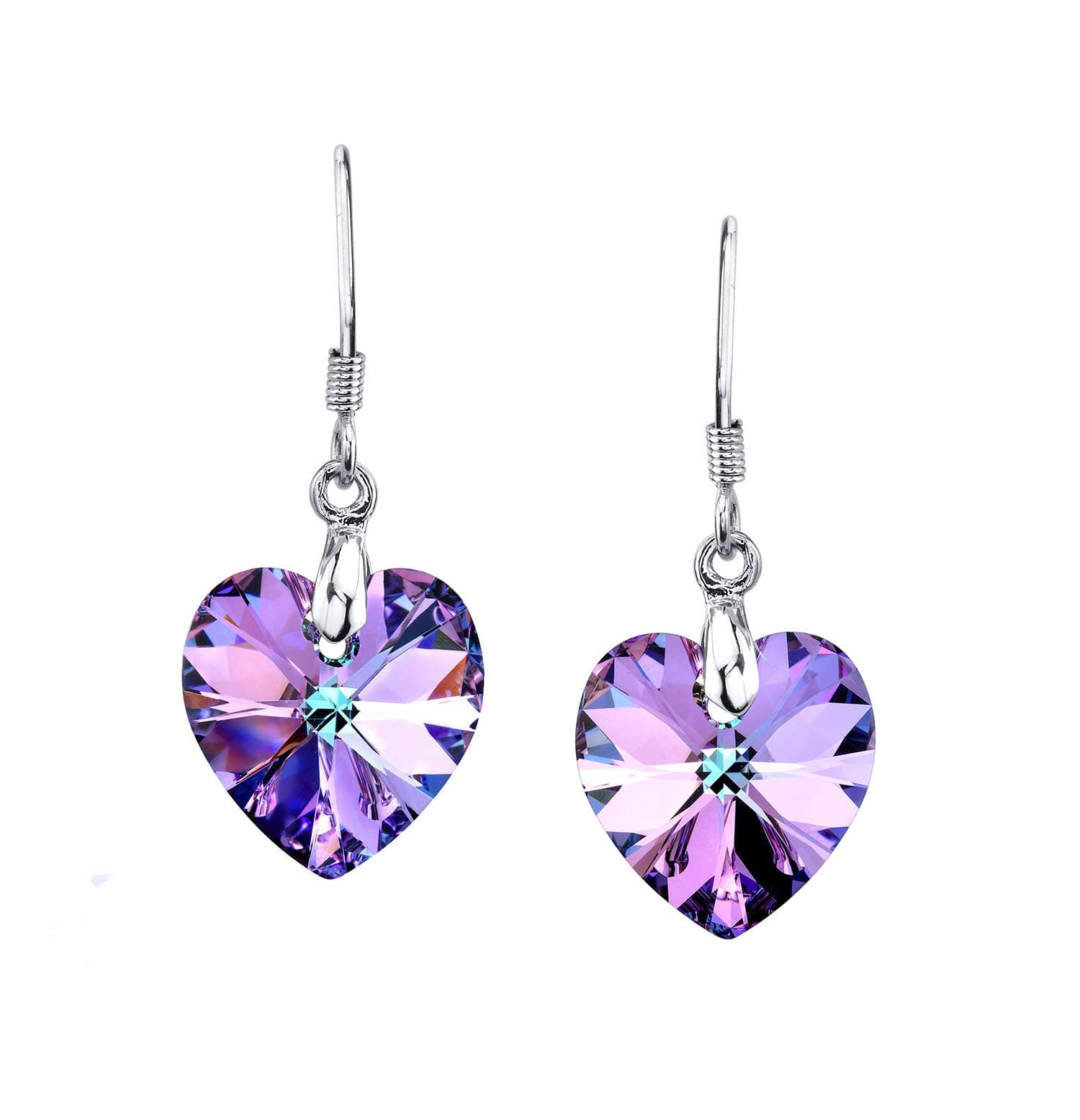 Vitrail Medium Multi Color Crystal Heart Drop Dangle French Hook Earrings (Purple)