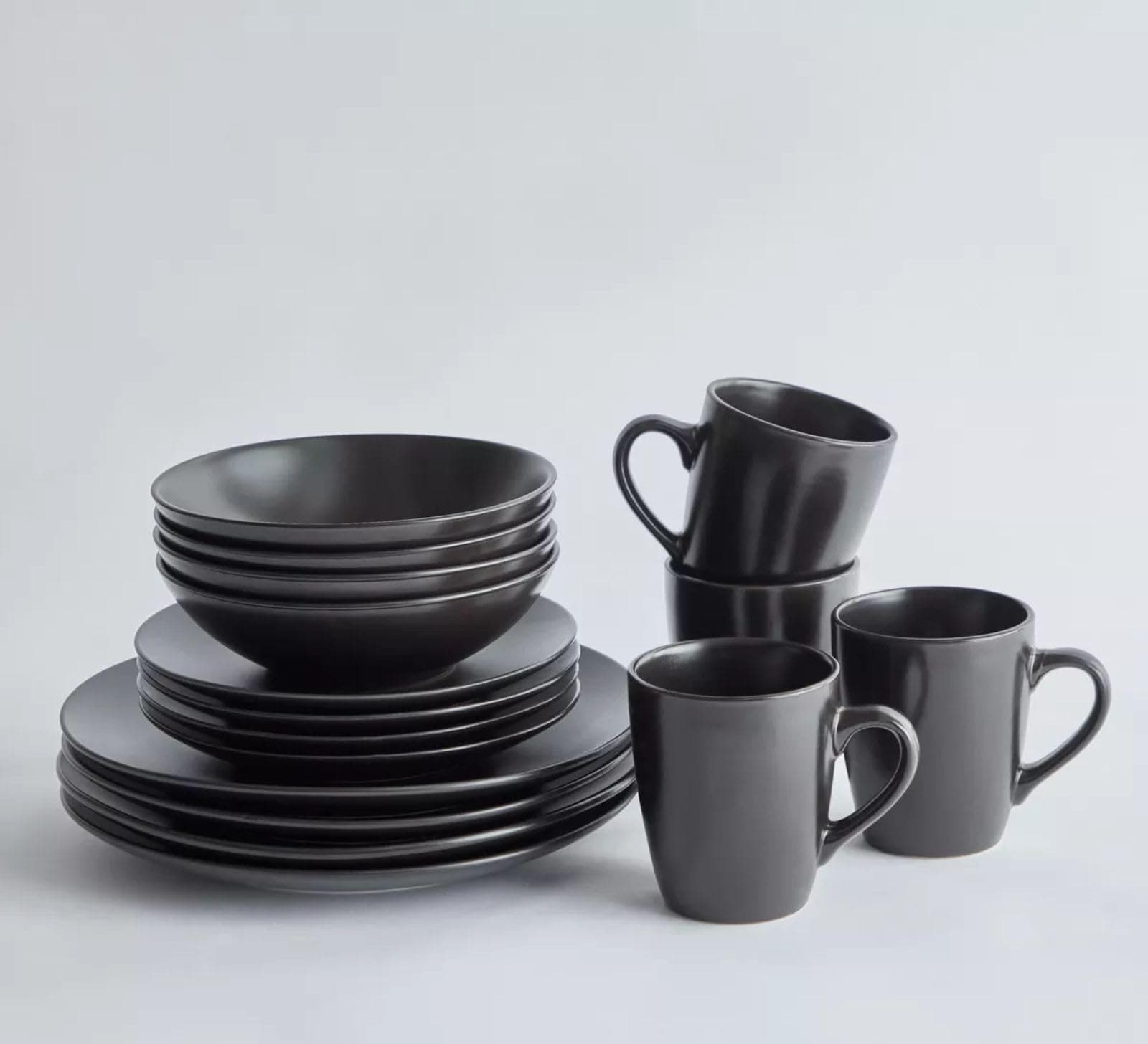 FEELINGS STONEWARE CERAMIC 16 PCS DINNER SET | Durable Dinnerware for Everyday Use | Includes Plates, Bowls, and Mugs | Elegant and Stylish Design | Dishwasher & Microwave Safe (Black)