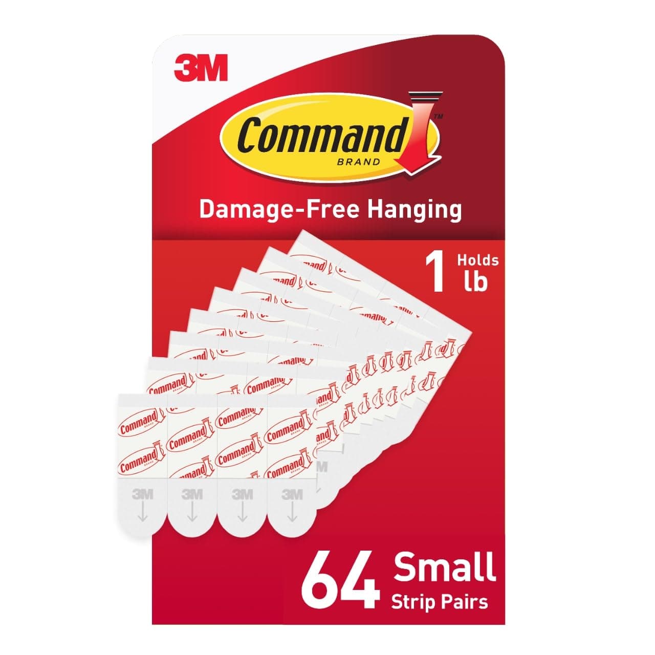 Command Small Refill Strips, White, 64-Strips - Easy To Open Packaging