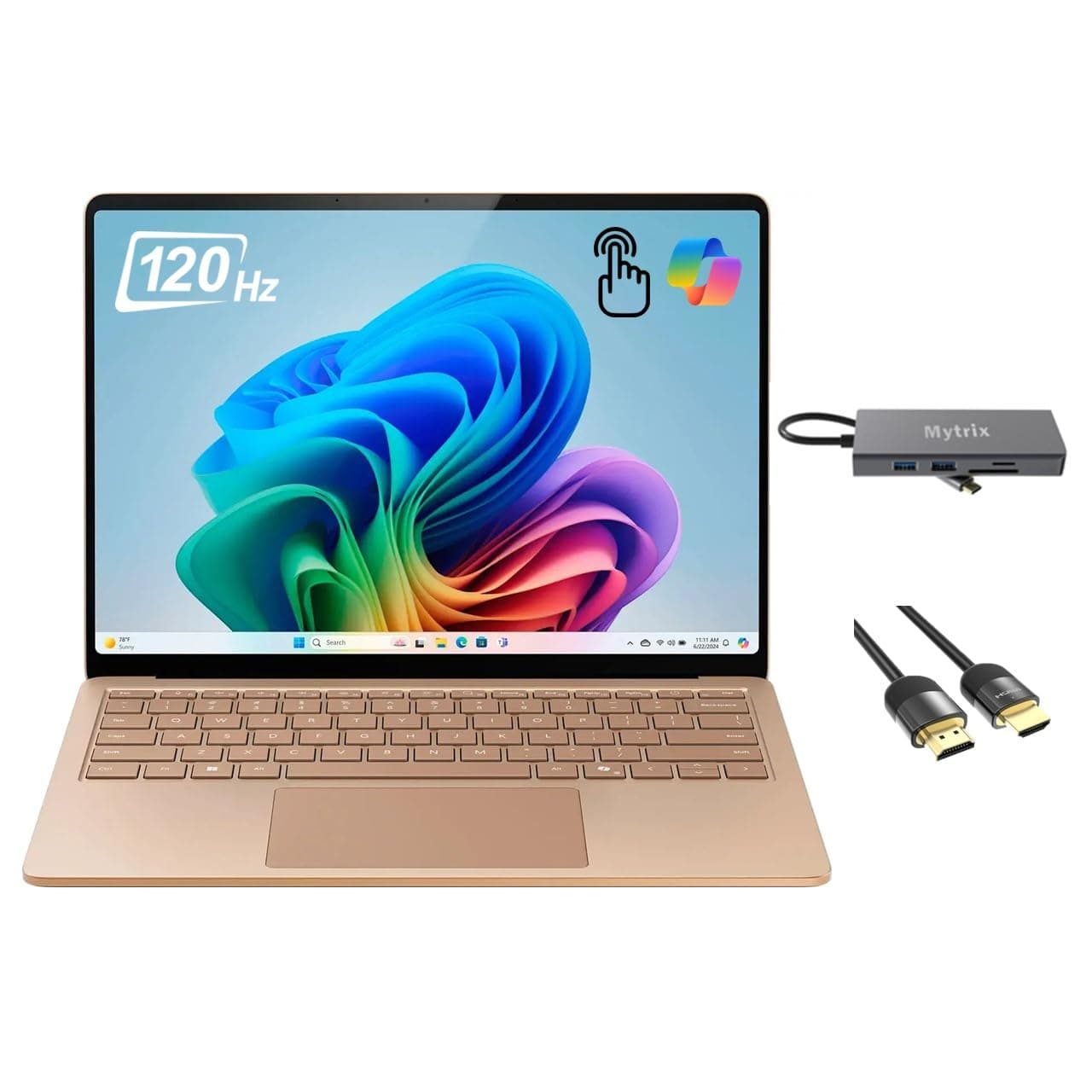 Microsoft Surface Laptop 7 Copilot+ PC, 13.8" HDR Touchscreen, 12-Core Qualcomm Snapdragon X Elite, Qualcomm Adreno GPU, 16GB RAM, 1TB SSD, WiFi 7, Backlit KB, 11-in-1 Hub, HDMI Cable, Win 11, Dune