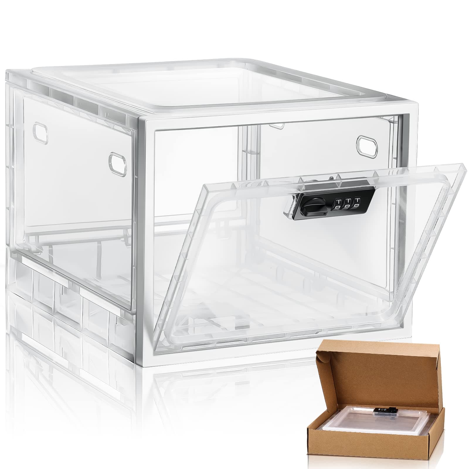 1 Pcs Large Medicine Storage Box Lockable Clear Storage Bin for Safe Medication, Snack Food and Home Safety (White)