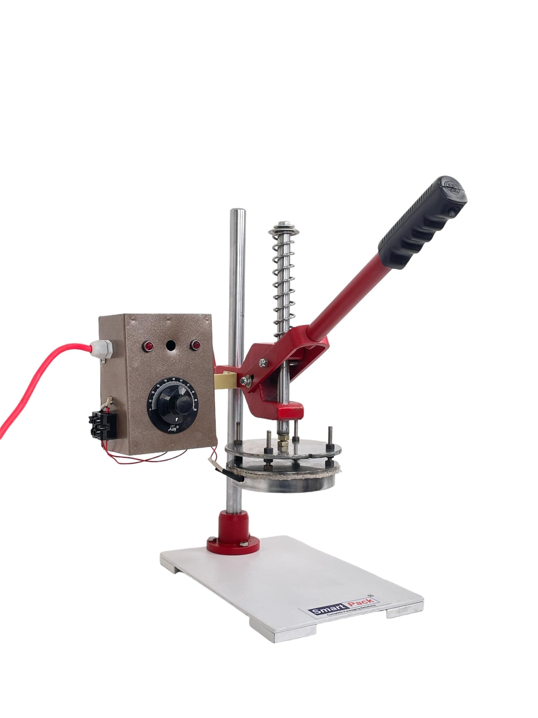 SMART PACK Manual Foil Sealer Machine for Plastic Jar Sealing | Heavy Duty Airtight Heat Sealer | Plastic Jar (Bottle) Packer | Handheld Food Containers Seal | Pack of 1 Size - 5 INCH | Colour - RED