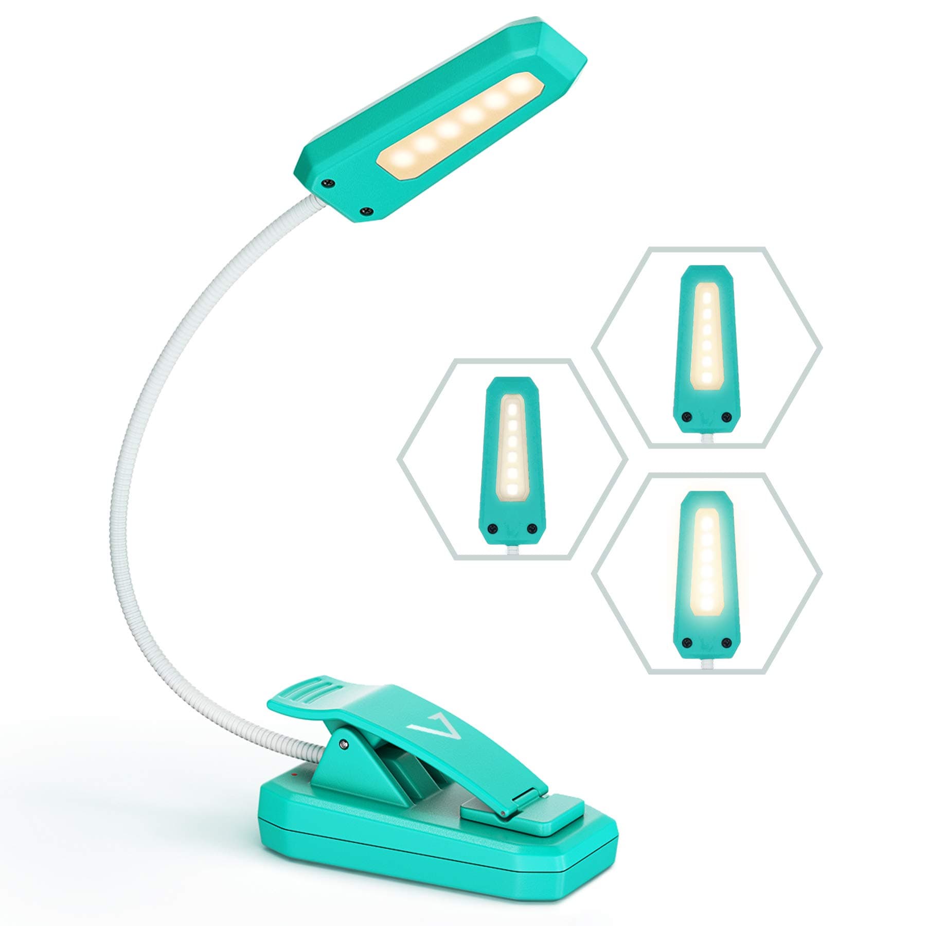 Vont Book Light, Reading Light, Rechargeable Book Light for Reading in Bed, (90 Hours) Eye Protection LEDs Reading Lamp, Clip On Light, Clamp Light, Bed Lamp, 3 Modes, Warm White Light (Turquoise)
