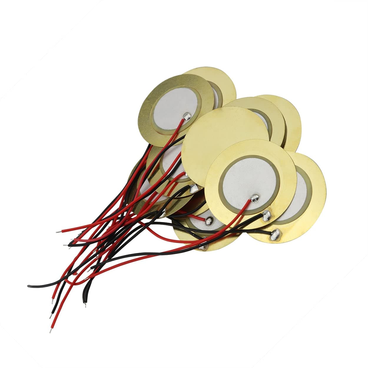 12PCS 27mm Piezo Disc Element Sensor with Wire, Piezoelectric Pickup Sensor, Contact Microphone Trigger, Transducer Prewired for Guitar Drum Trigger, Gold