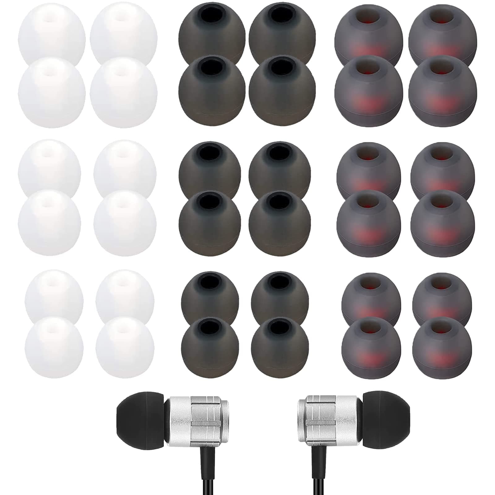 Earphone Buds Replacement,36 Pcs Silicone Earbud Tips - Replacement Earphone Buds with Excellent Noise Isolation and Comfort,3 Color, 3 Size