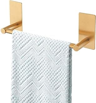 Songtec Gold Towel Bar 12-Inch, Adhesive Stick On Bath Towel Rack No Drill, Strong Adhesion Tape Mount Towel Holder, Stainless Steel - Brushed Gold