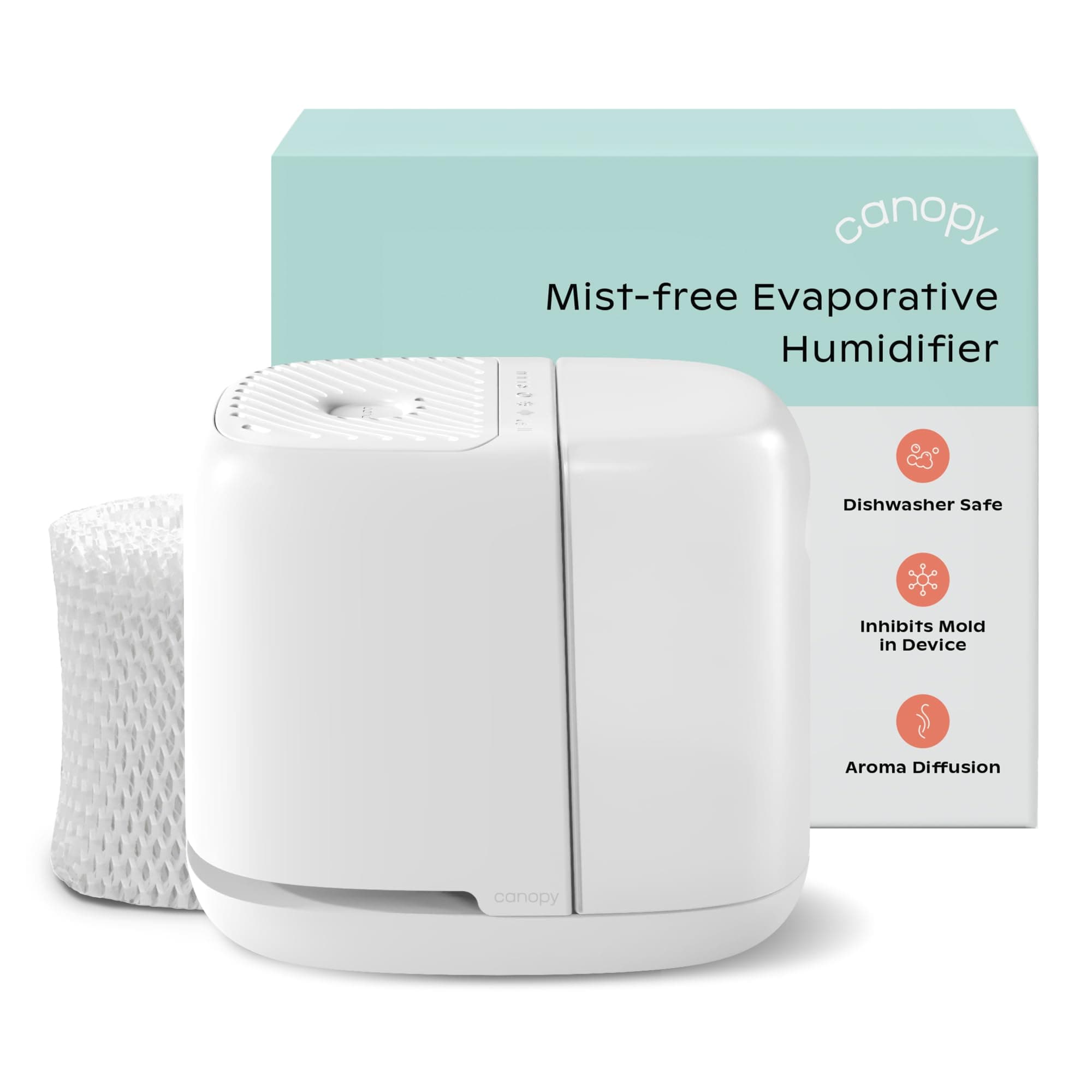 - Bedside Humidifier 2.0, White, 36 HR Run Time, 2.5L Capacity - Reading Light & White Noise - Alleviate Symptoms of Allergies, Flu, Cold, Dry Skin - Humidifier, Filter, Power Cord & Adapter