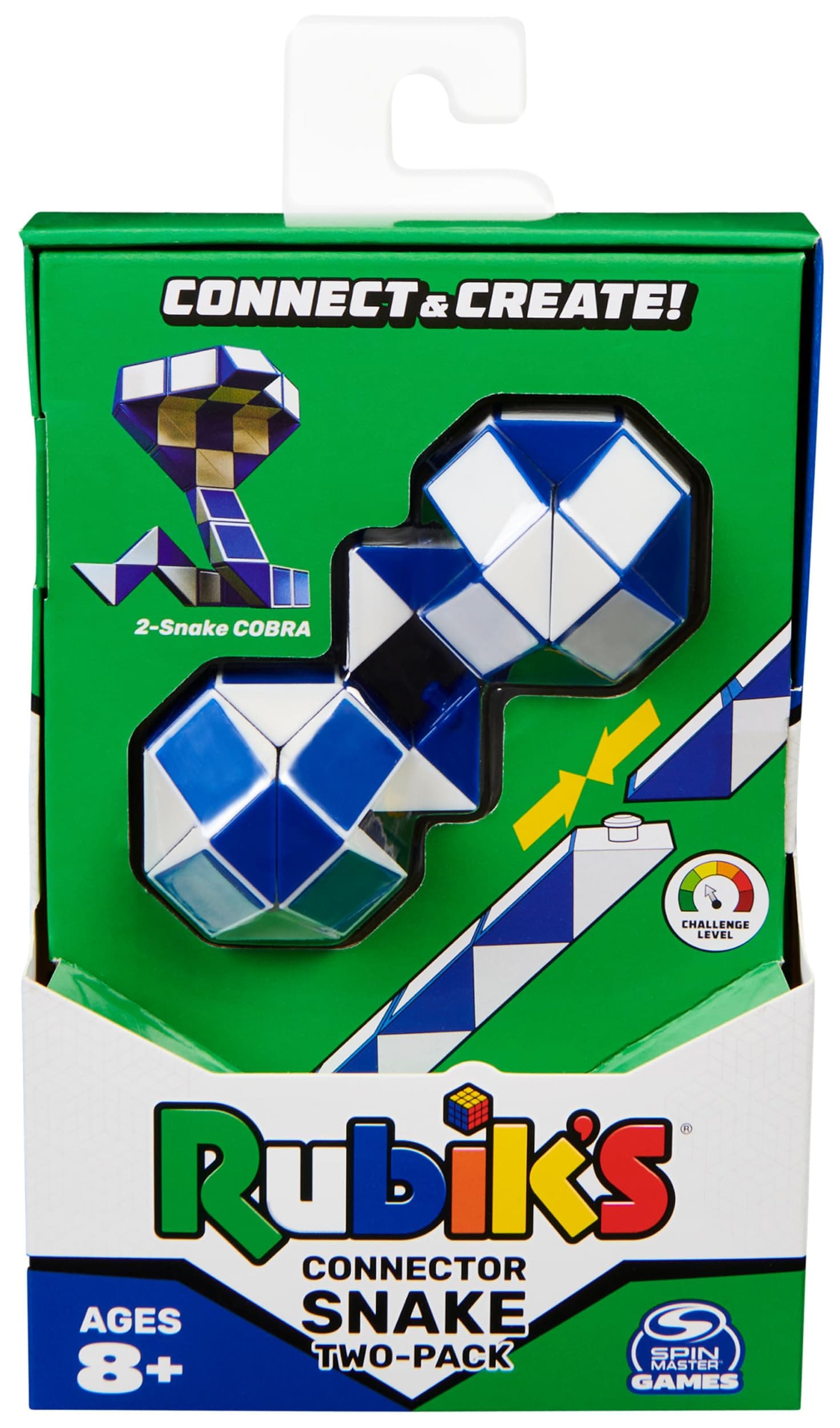 Rubik’s Connector Snake, Two-Pack Cubes 3D Puzzle Game Stress-Relief Fidget Toy Activity Cube Travel Game Gift Idea, for Adults and Kids Ages 8 and up