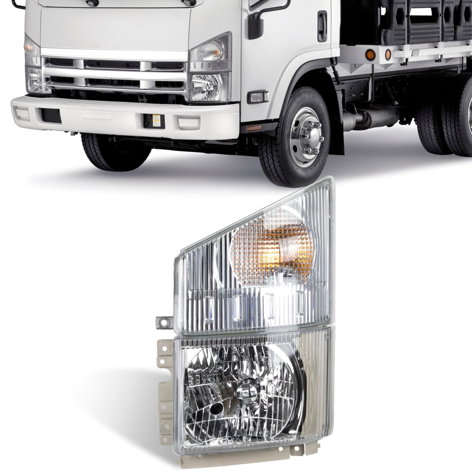 Halogen Headlight with Corner Lamp Assembly Fit for 2008-2020 ISUZU NPR NPR-HD NQR NRR, OEM 8975851712 (Left Driver Side)