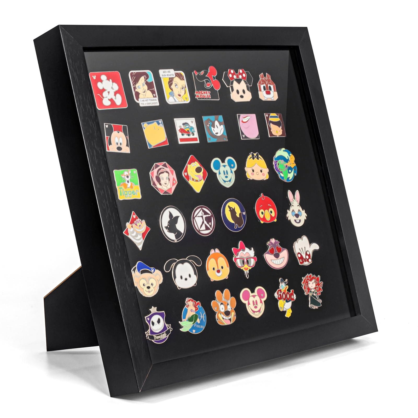 Enamel Pin Display Frame, 11x11 Shadow Box for Wall and Tabletop Display, Pin Collection Display, Pin Holder, Black
