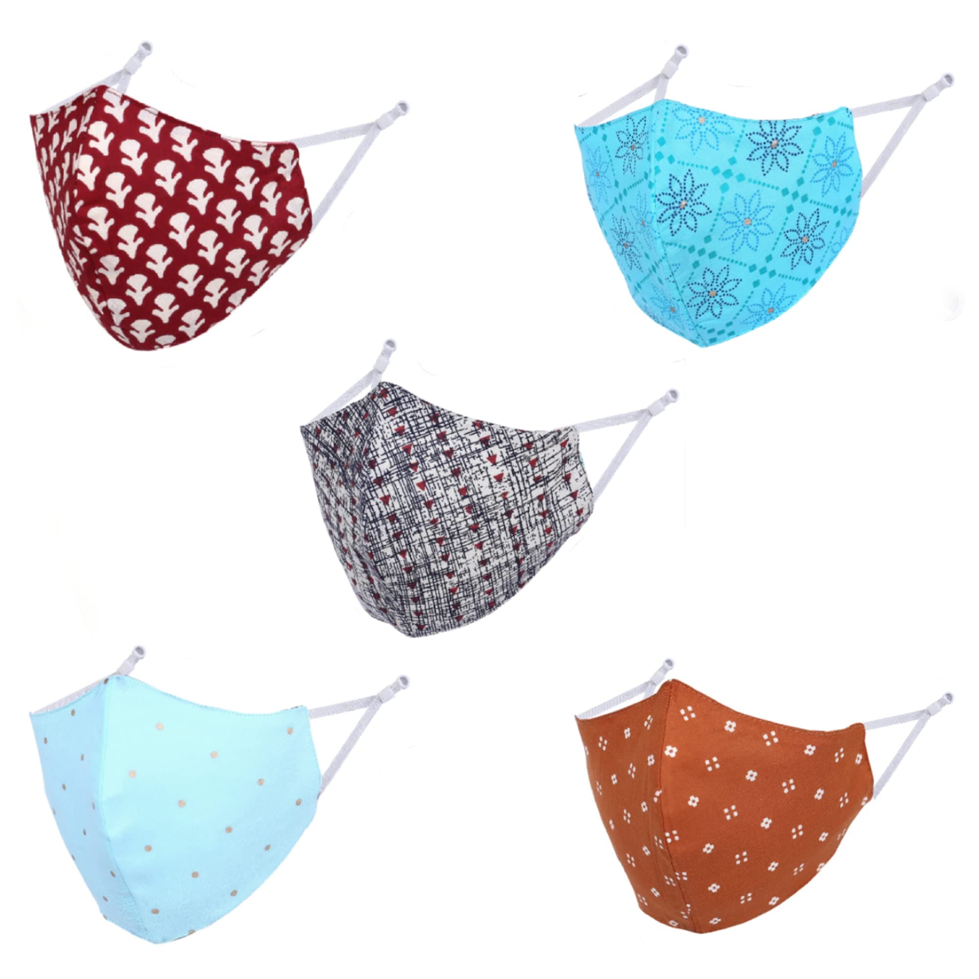 DFR Reversible Cotton Reusable Cloth Mask With Adjustable Ear Loop (Multicolor Without Valve Pack of 5) For Women Men