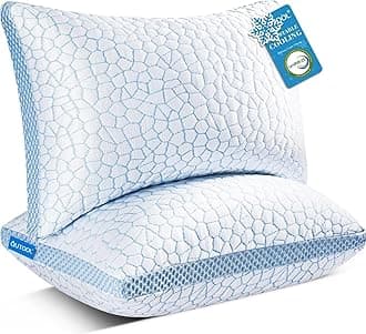 QUTOOL Enhanced Cooling Pillows Standard Size Set of 2,CertiPUR-US Shredded Memory Foam Pillows 2 Pack for Hot Sleeper,Adjustable Bed Pillow for Side,Back,Stomach Sleepers Support Yet Soft,Home Gifts