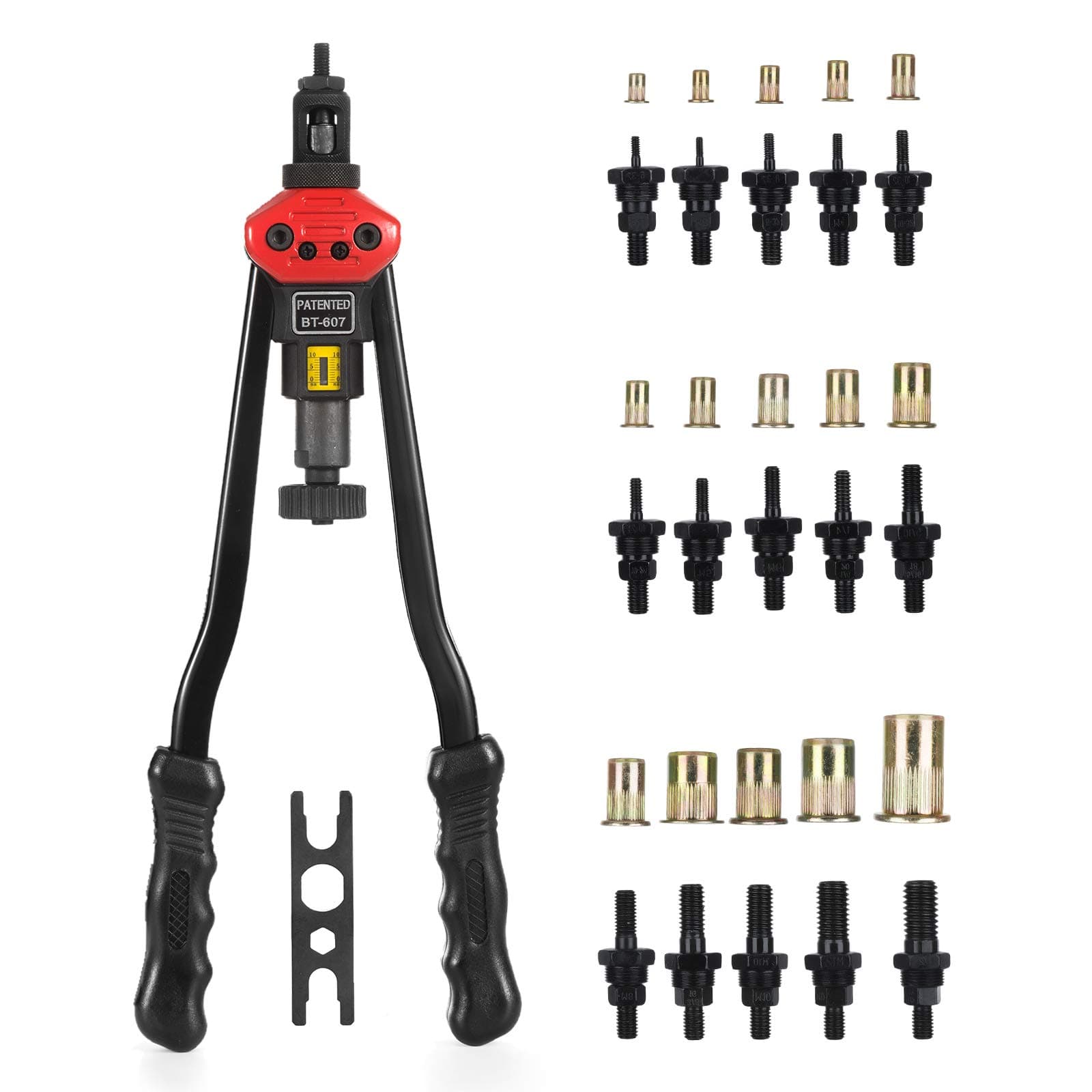 16" Rivet Nut Tool, Rivnut Tool Kit with 15 Metric and SAE Mandrels, Nutsert Rivet Tool Set with 150Pcs Rivnuts