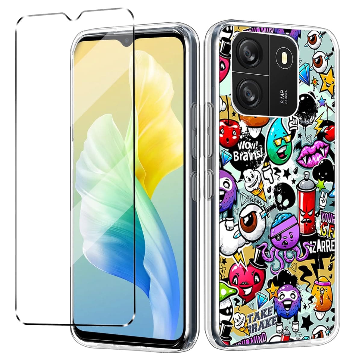 Cover Compatible with Blackview Wave 6C Case with 1 Pack Tempered Glass Screen Protector Phone Case for Blackview Wave 6C,Soft TPU Slim Fit Shockproof Anti-Scratch Phone Cover-XS40