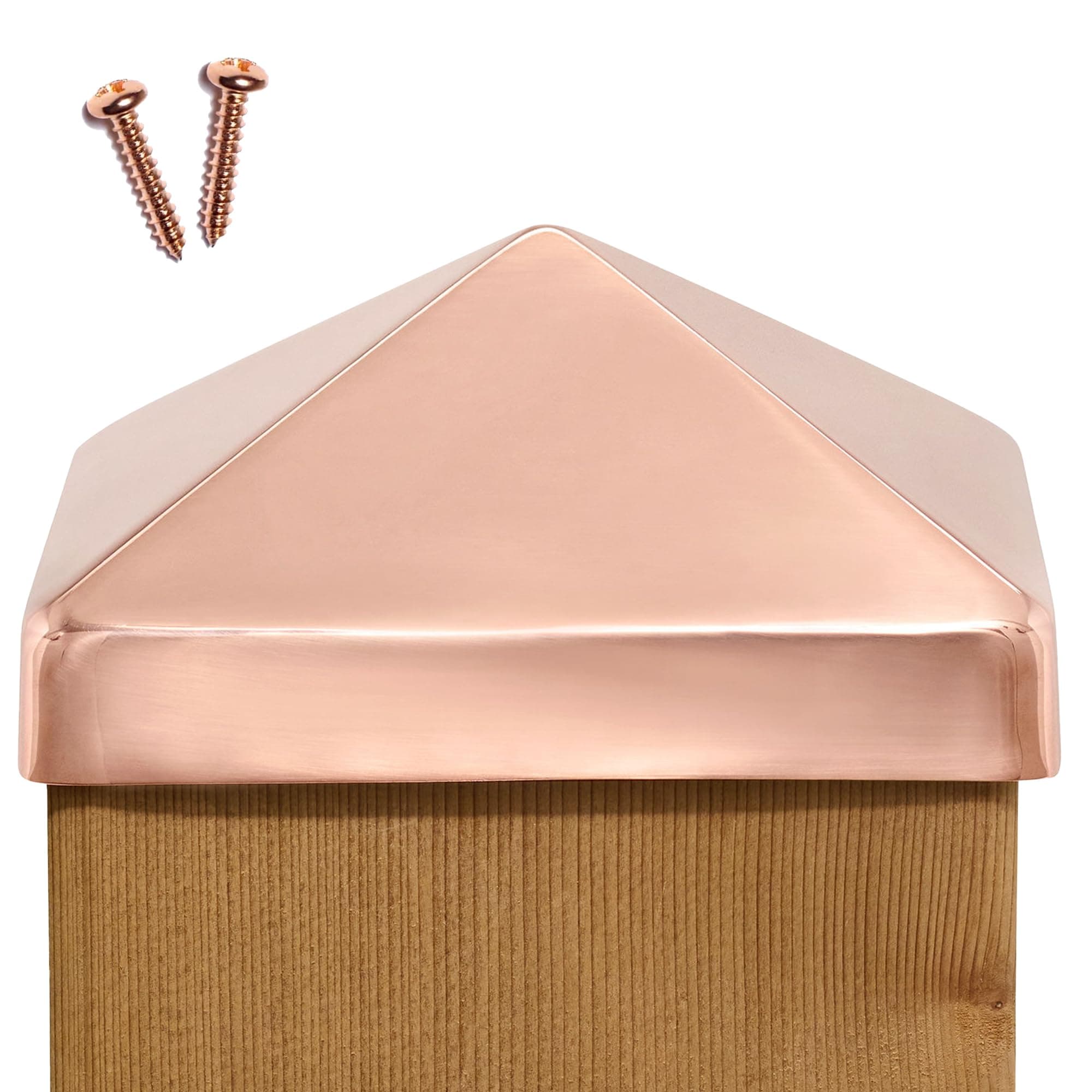 6x6 Copper Pyramid Post Cap by Captiva - Extended Lip - Solid Copper - (5 1/2" x 5 1/2")