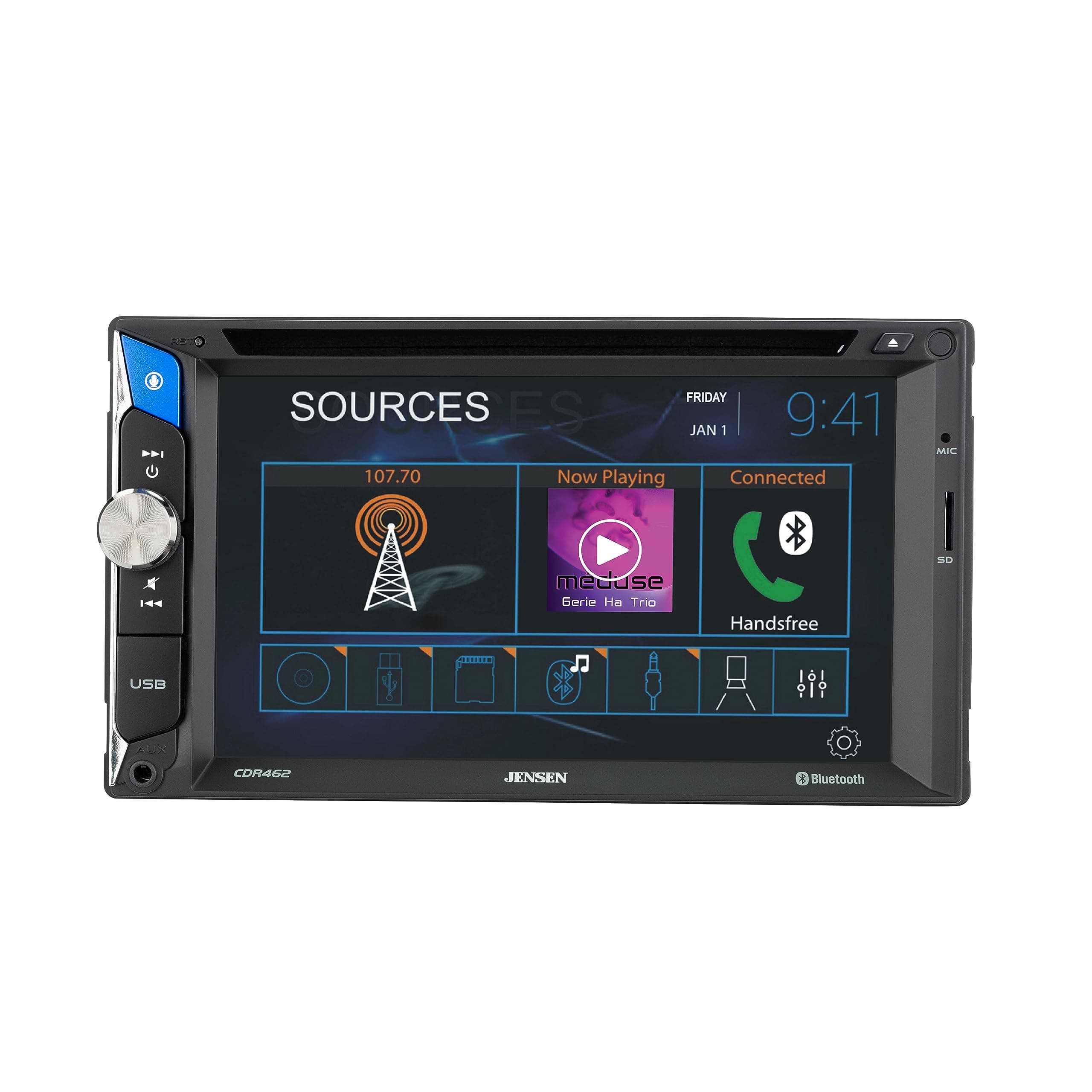 Jensen CDR462 2-DIN In-Dash CD/DVD Bluetooth Multimedia 6.2" Touchscreen Receiver