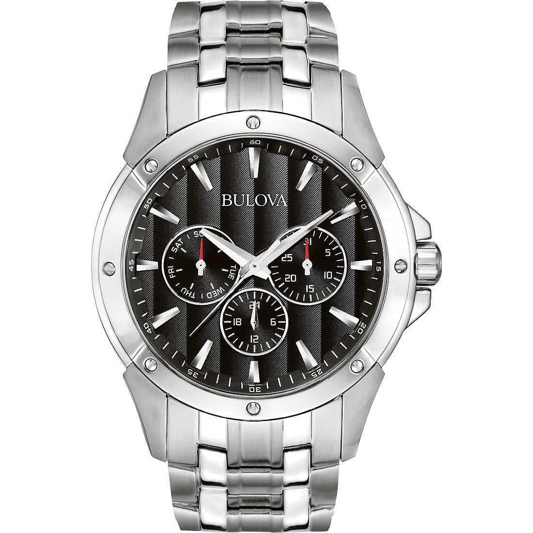 Bulova Men's Classic Dress 6-Hand Multi-Function Day/Date Quartz Watch, Black Patterned Dial, 43mm