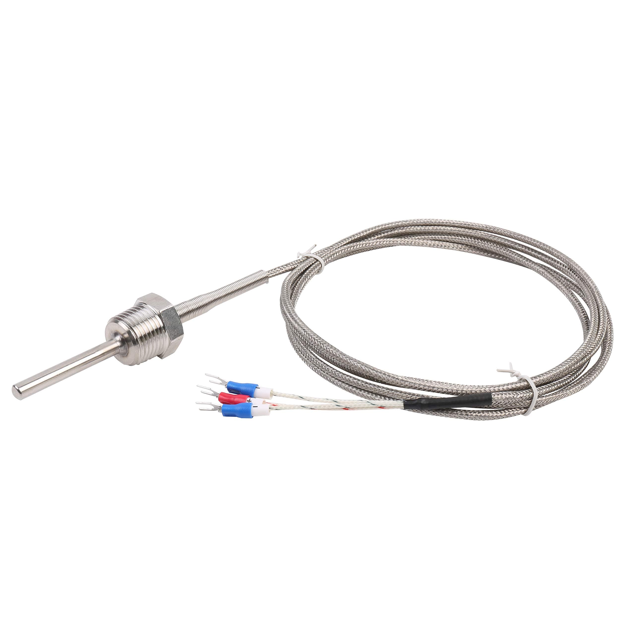 – Waterproof RTD PT100 Temperature Sensor - Jaybva Thermistor Probe for PID Temperature Controller 3 Wire Stainless Steel NPT 1/2" Inch Pipe Thread with Insulation Lead Shield Wire 0~500C