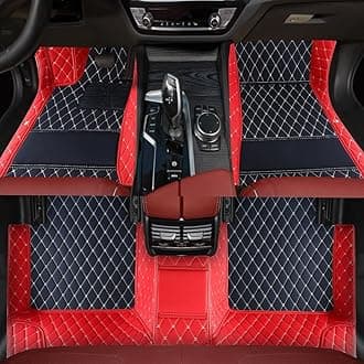 Custom Personalized Floor Mats ，Luxury Full Coverage All Weather Car Floor Mats，Anti-Slip Leather Car Mat Set ，Custom Floor Mat， for 99% of Cars, Trucks & SUV. (Black red)