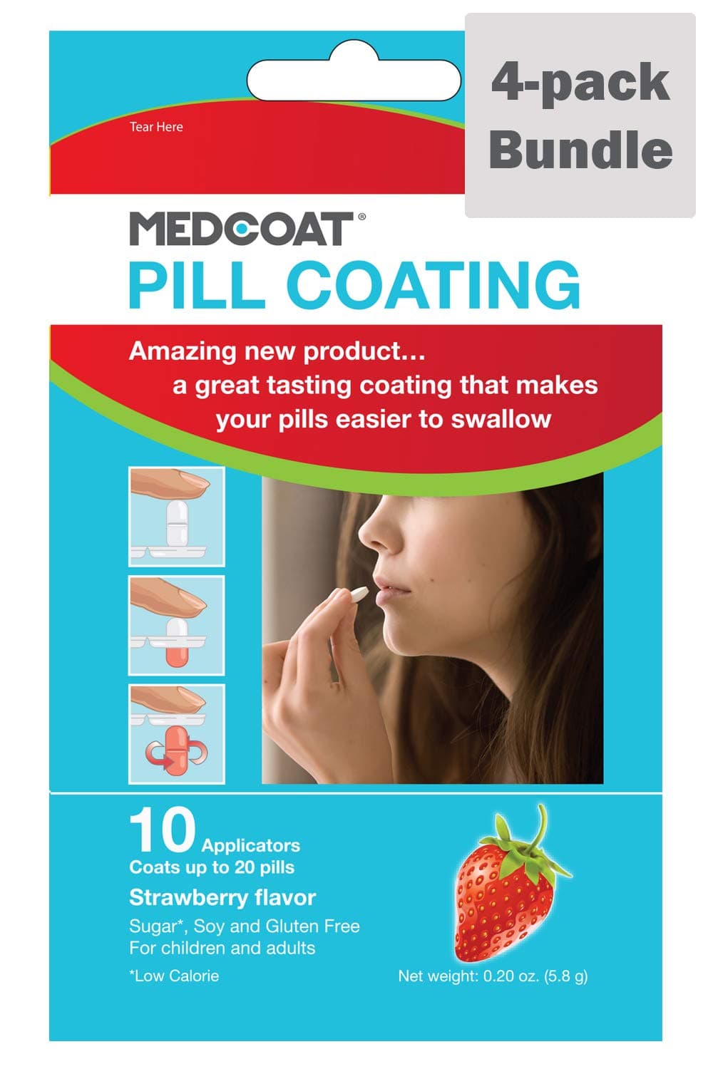 MEDCOAT® Flavored Pill Coating (10 ct.)-4-Pack Bundle- Strawberry Flavor