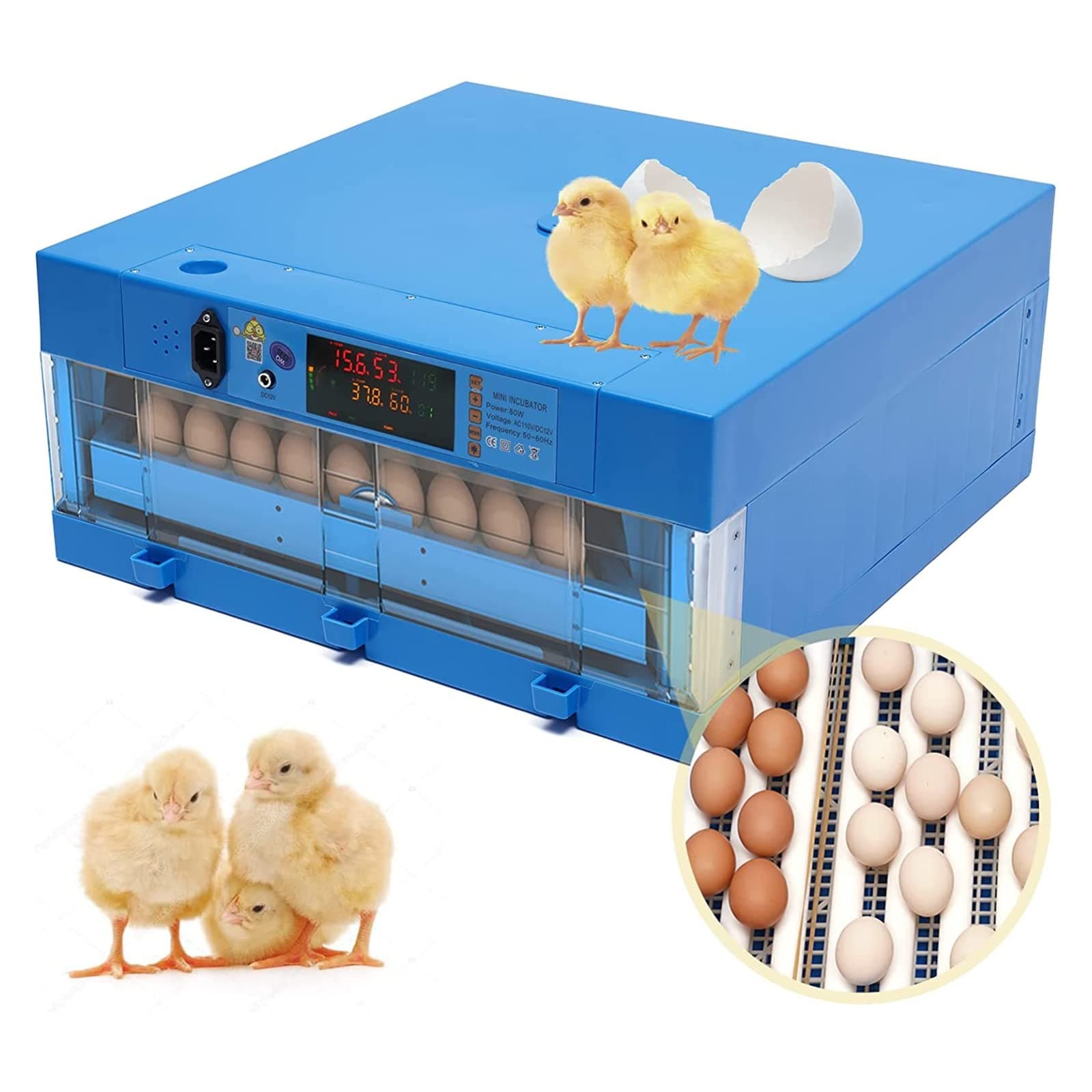 Fertile Eggs for Hatching Duck, 64 Eggs Automatic Egg Incubator Fully Automatic Digital Poultry Brooding Machine Automatic Egg Turner